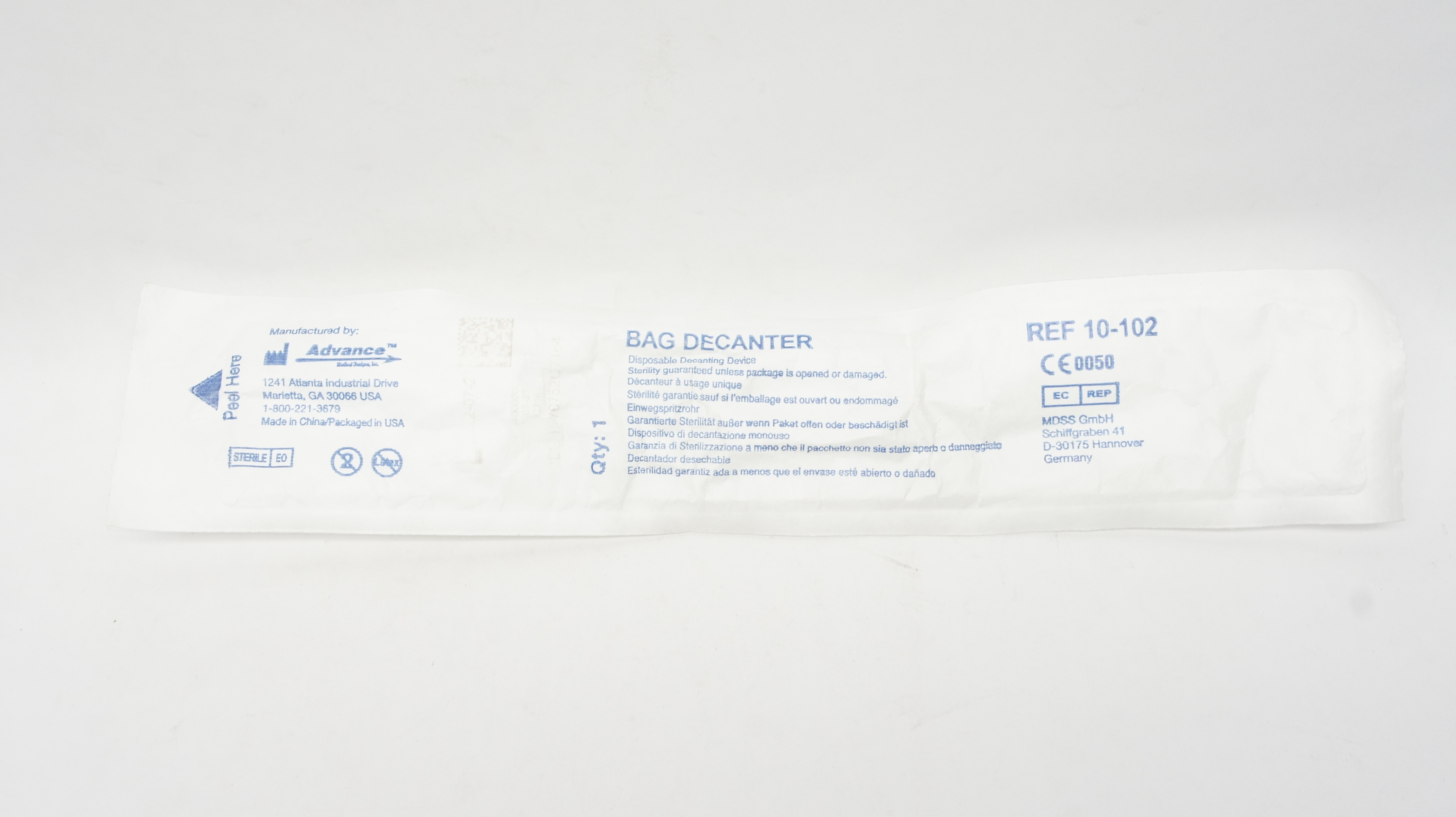 Advance 10-102 Bag Decanter Disposable Decanting Device