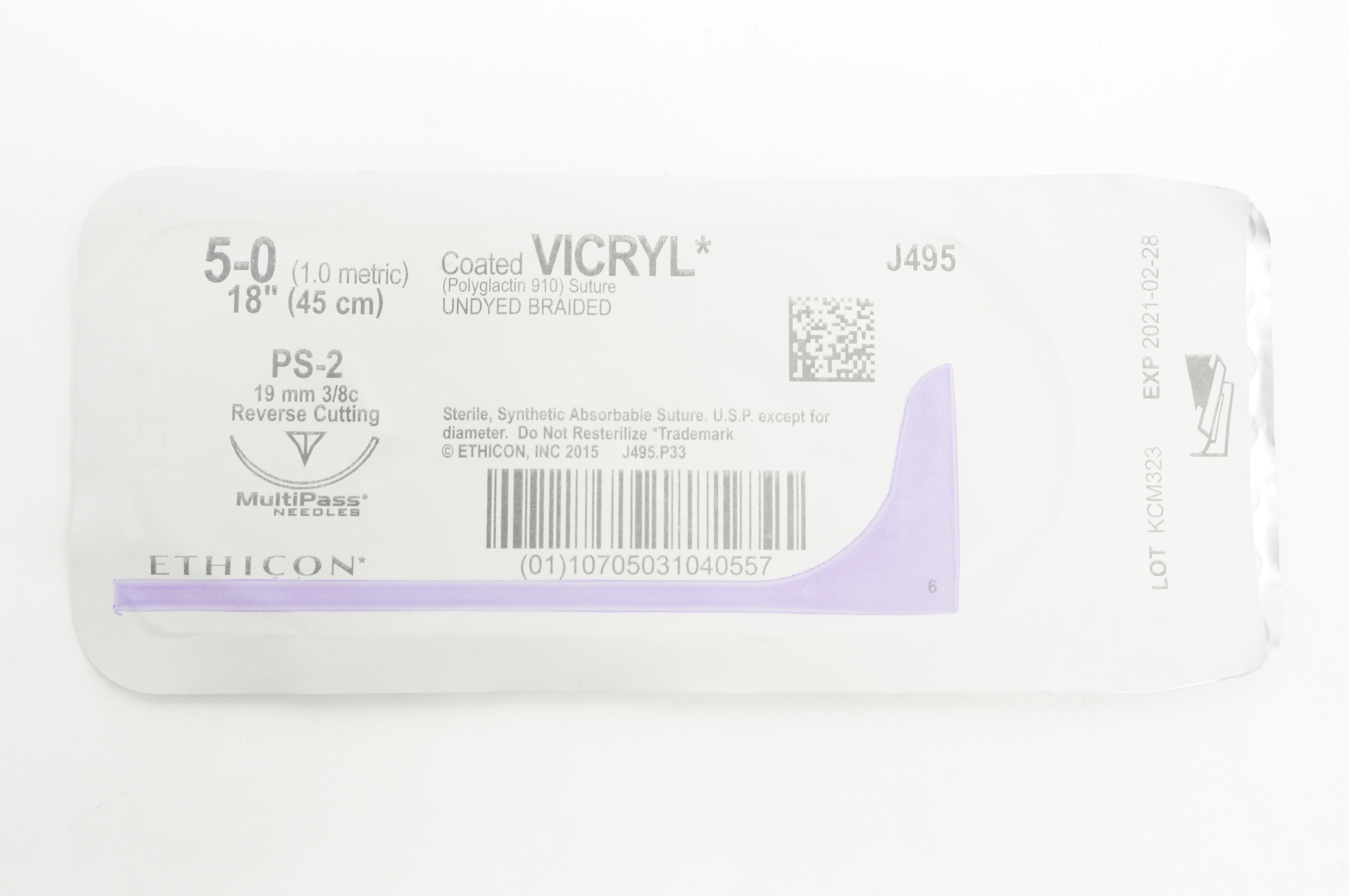 Ethicon J495 5-0 VICRYL, PS-2, 19mm 3/8c Reverse Cutting, 18inch (x)