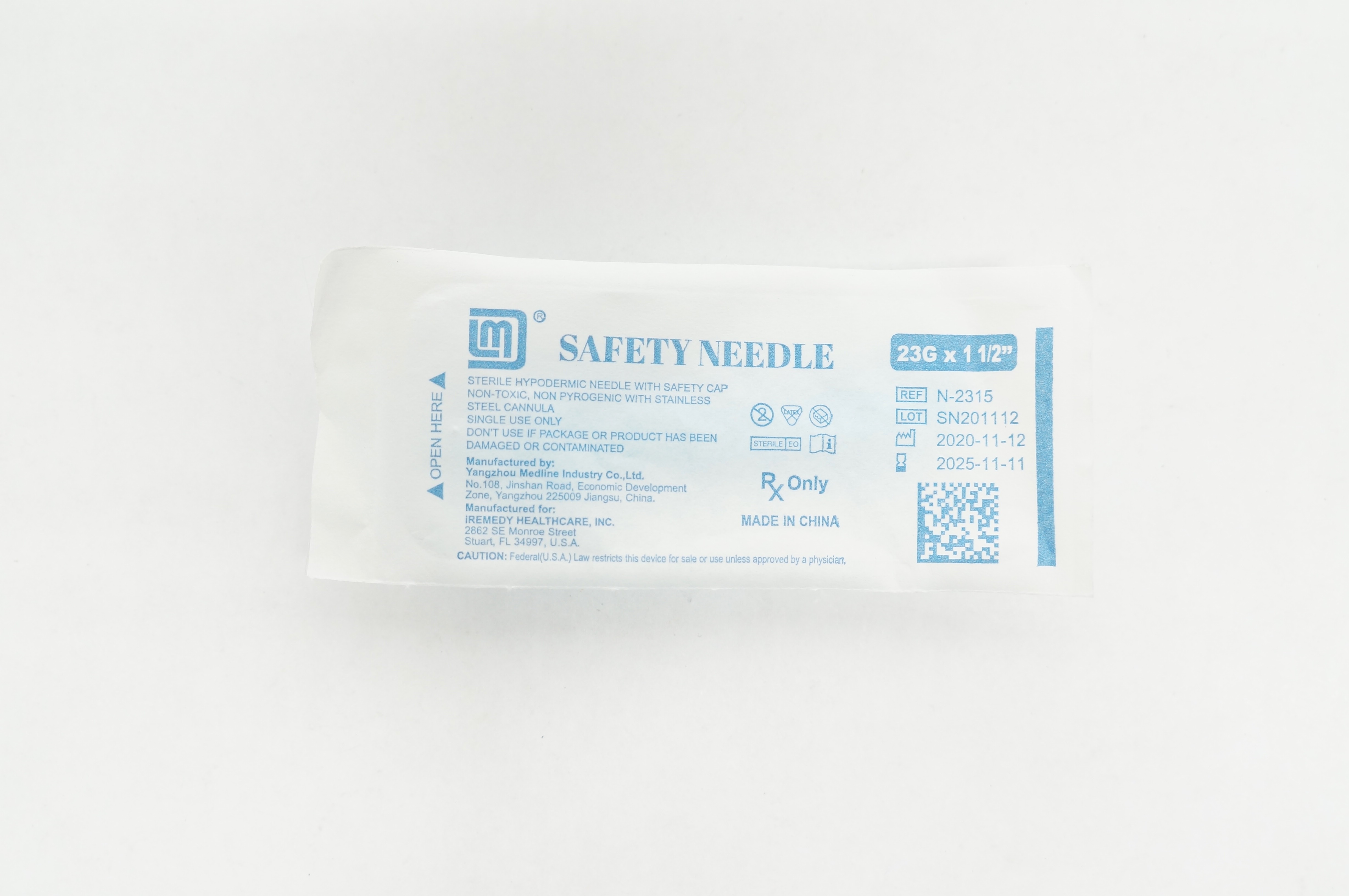 Yangzhou Medline N-2315 Safety Ndle 23G x 1-1/2inch