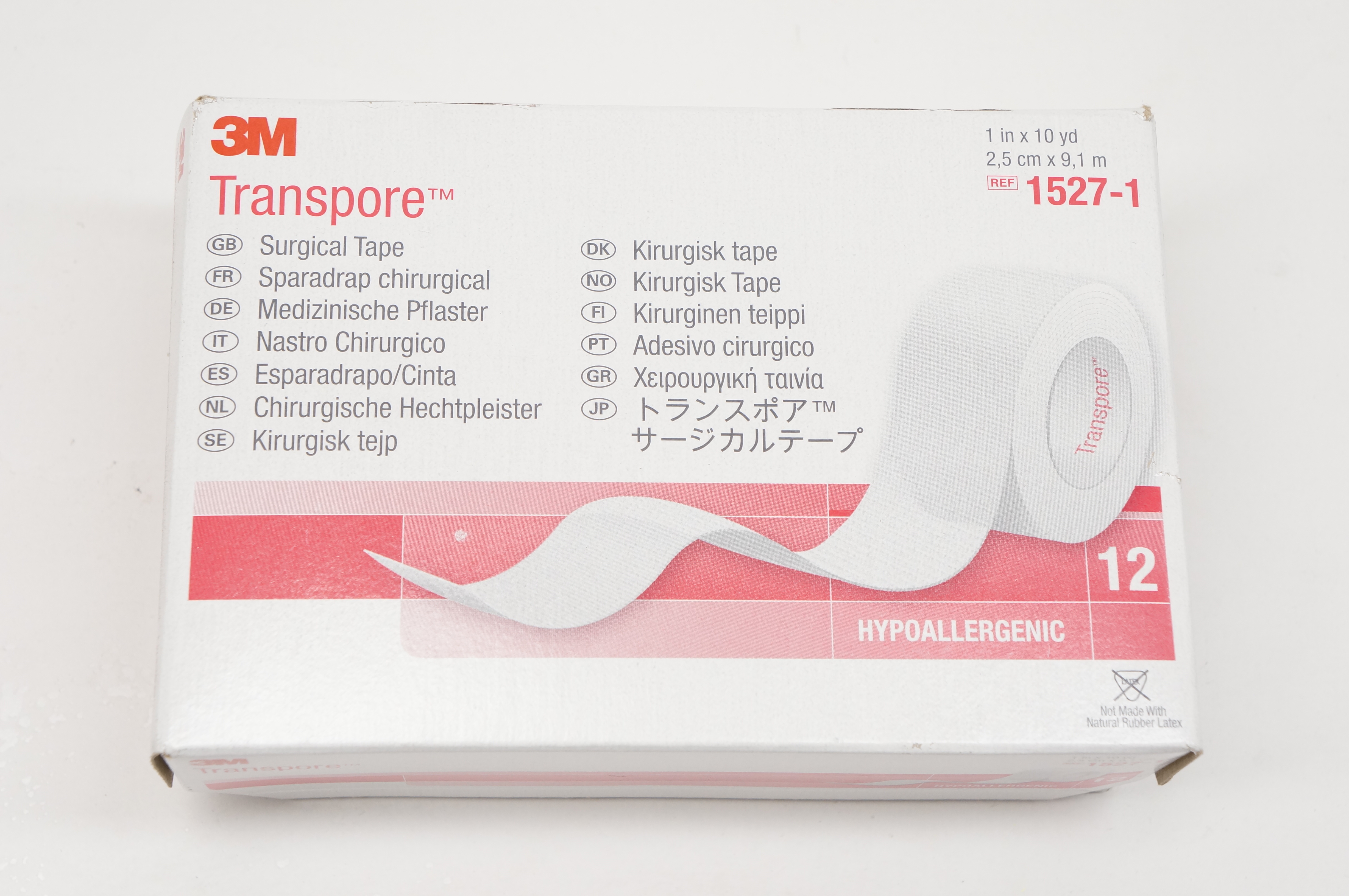 3M 1527-1 Transpore Surgical Tape 1inch x 10yd. - Box of 12