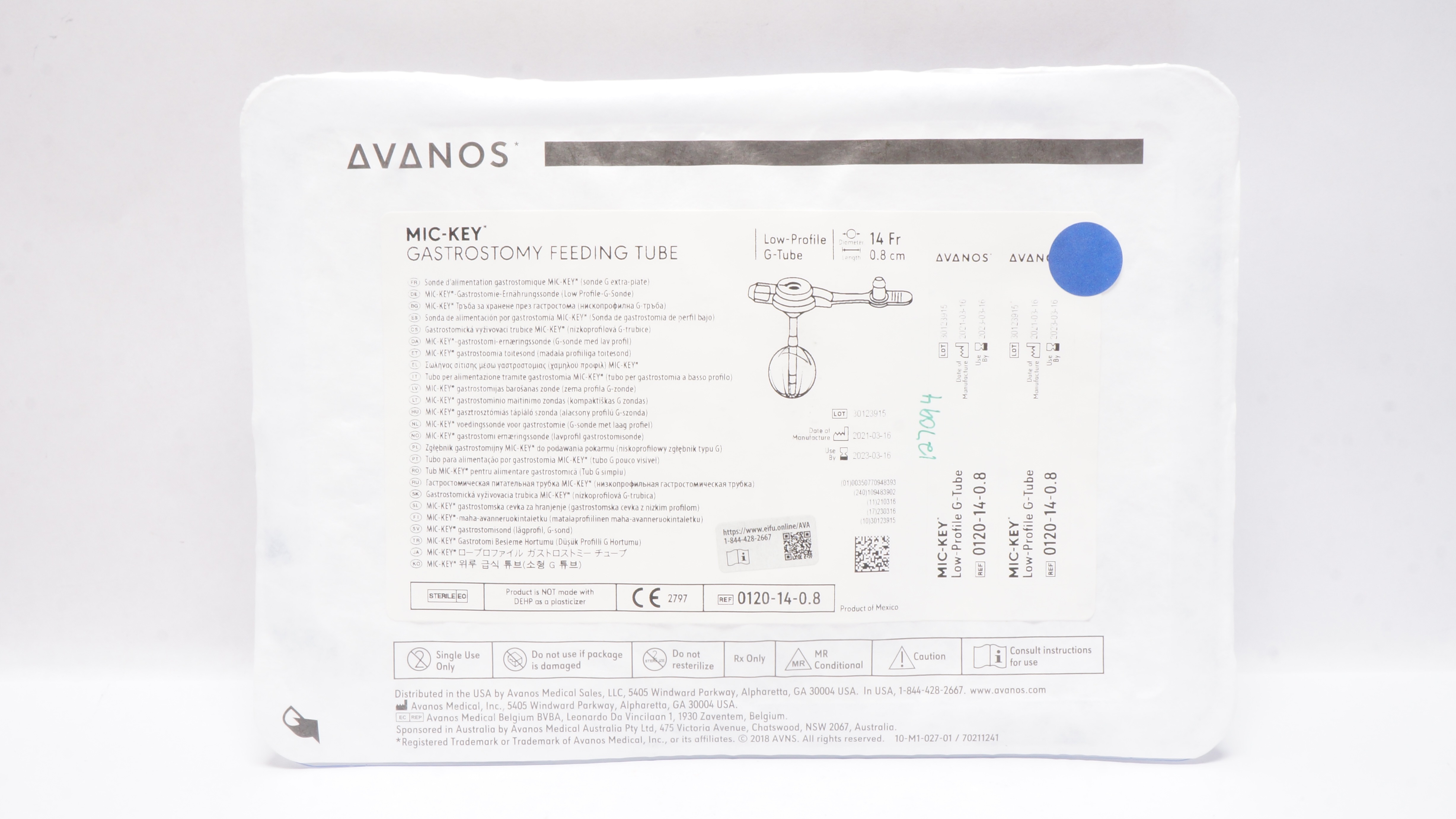 Avanos 0120-14-0.8 MIC-KEY Gastrostomy Feeding G-Tube 14Fr. x 0.8cm (x)