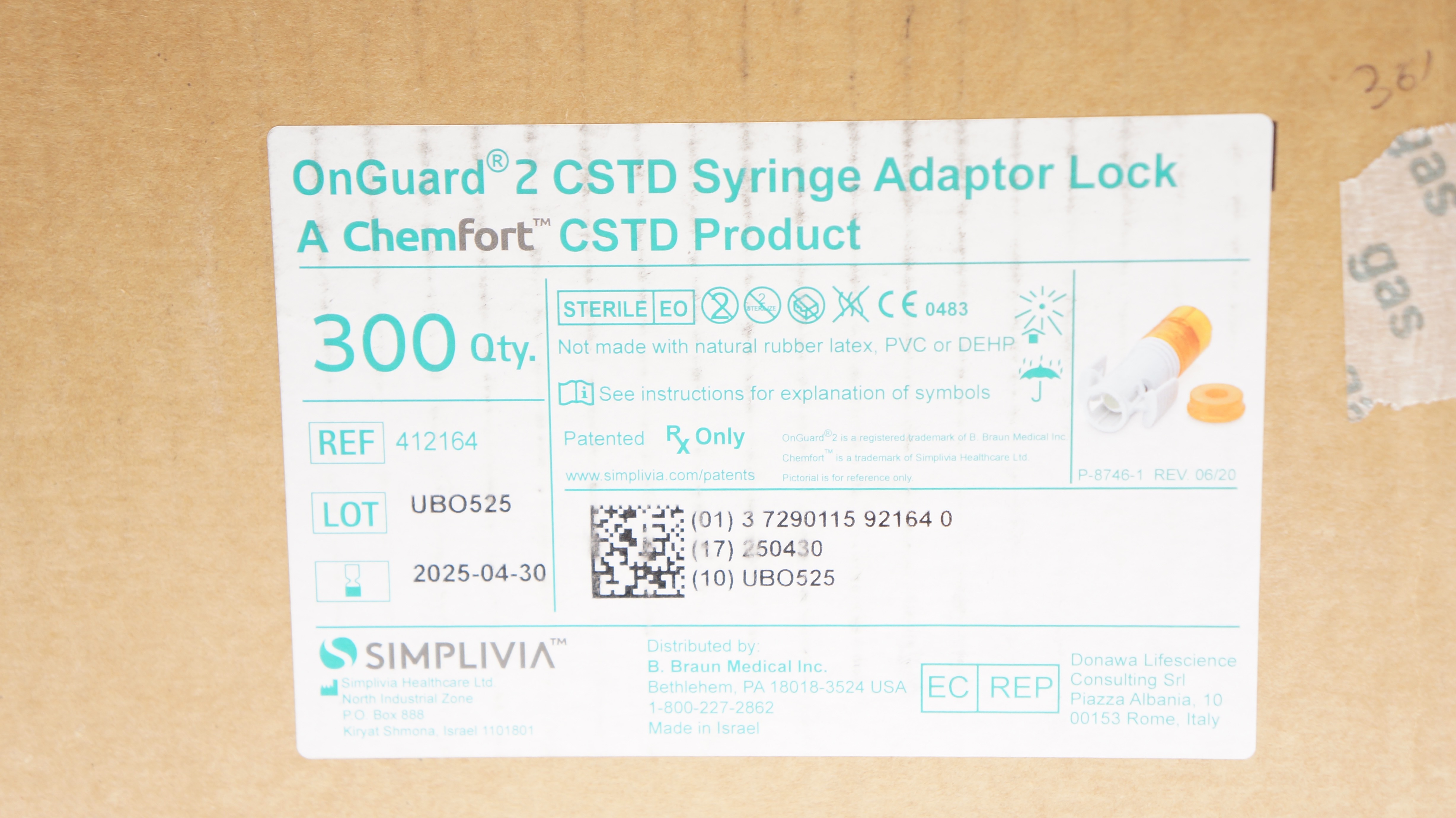 Simplivia 412164 OnGuard 2 CSTD Syringe Adapter Lock - Case of 300