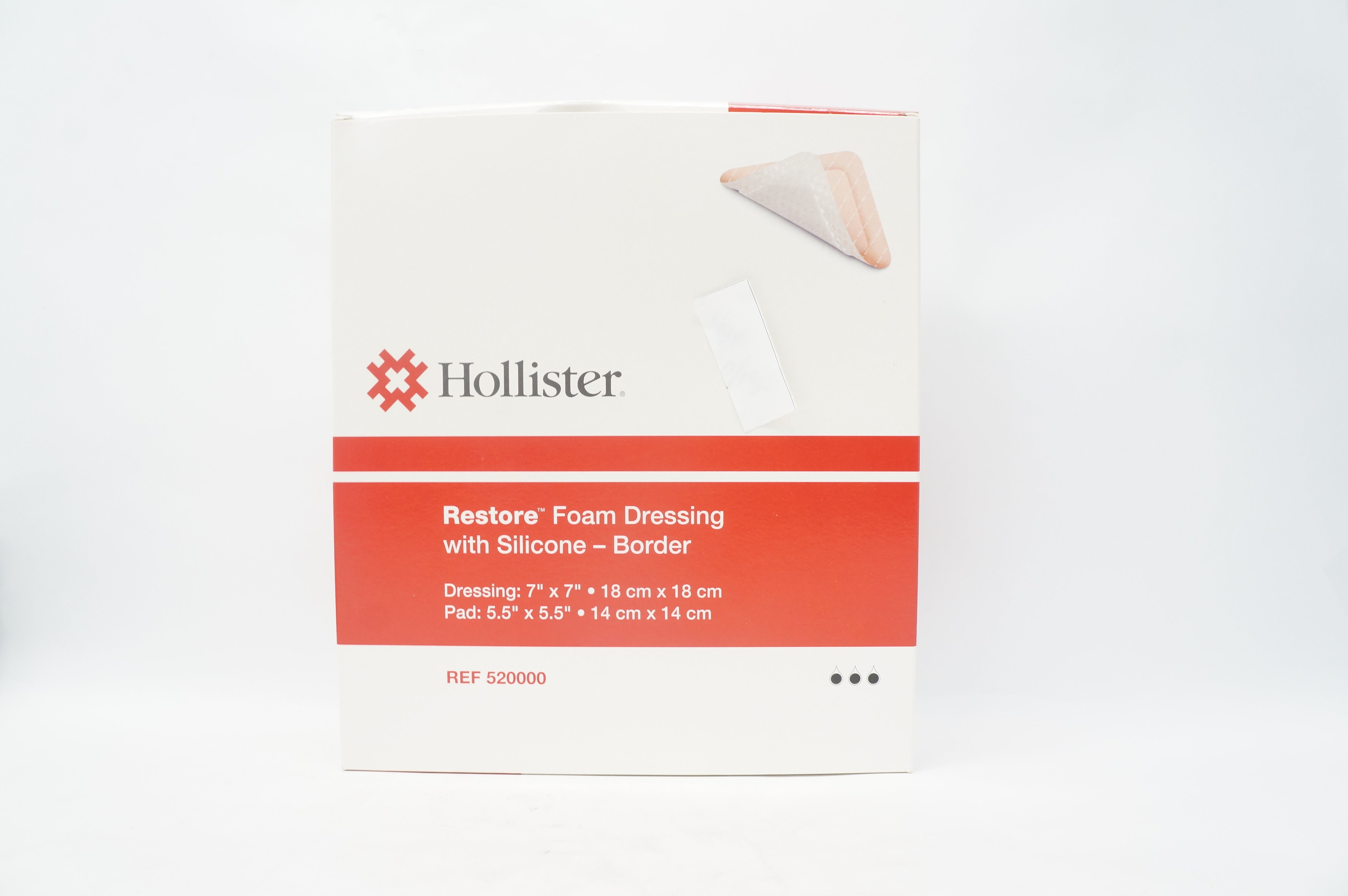 Hollister 520000 Restore Foam Dressing w/Silicone-Border 7x7inch, 5.5x5.5inch(x)
