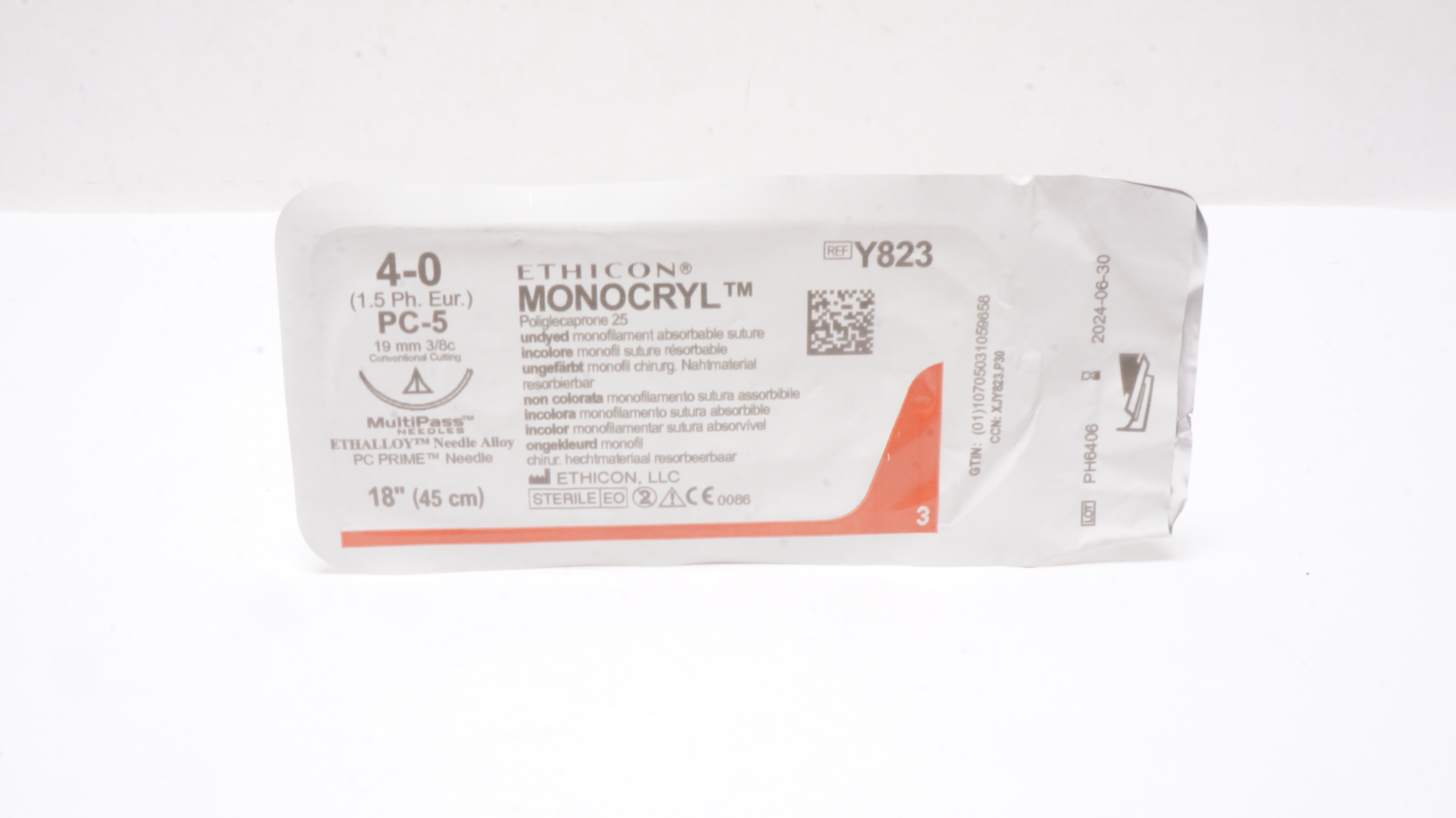 Ethicon Y823 4-0 Monocryl Stre PC-5 19mm 3/8c Conventional Cutting 18inch