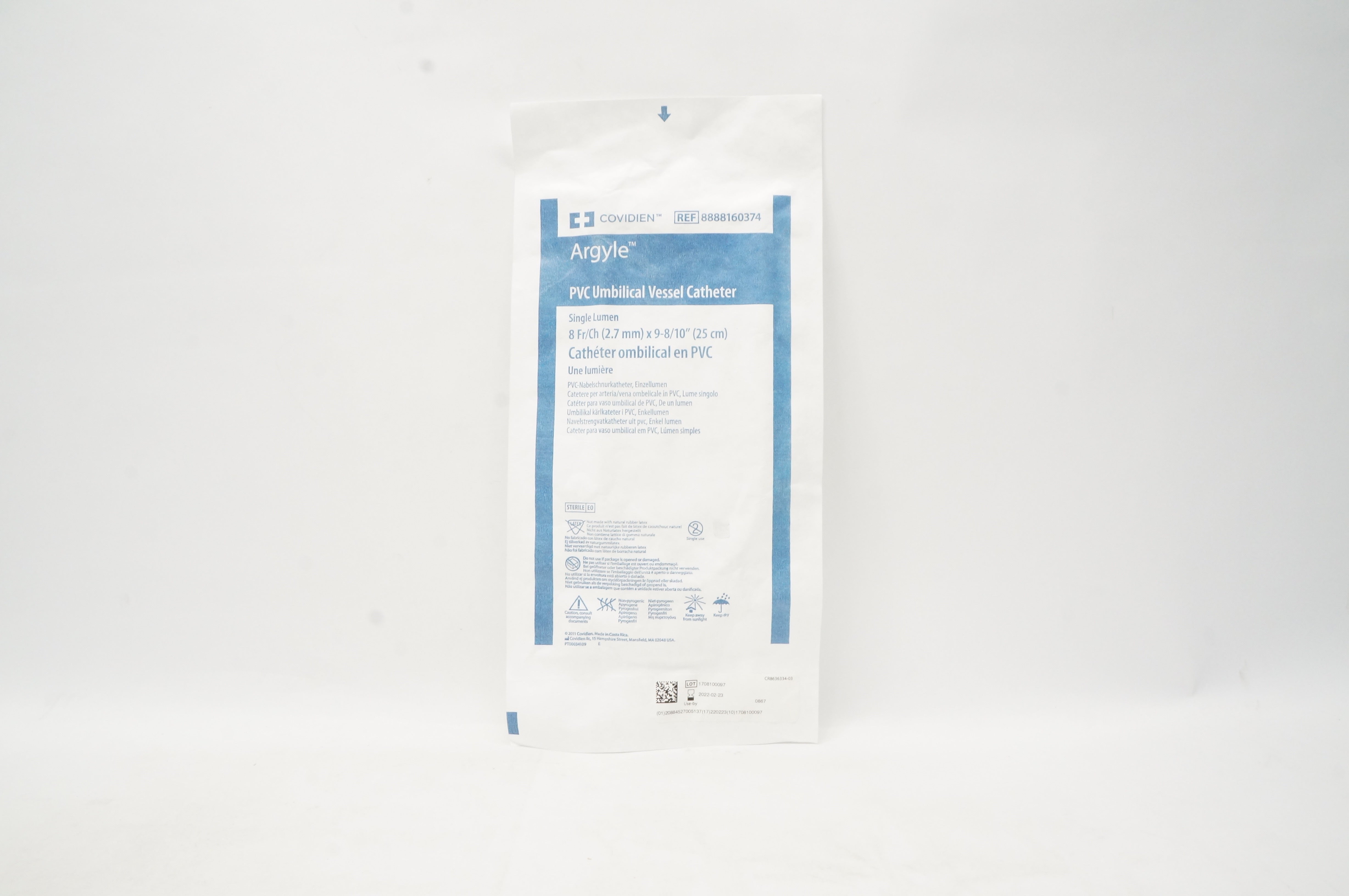 Covidien 8888160374 Argyle PVC Umbilical Vessel Cath. 8Fr x 9-8/10inch