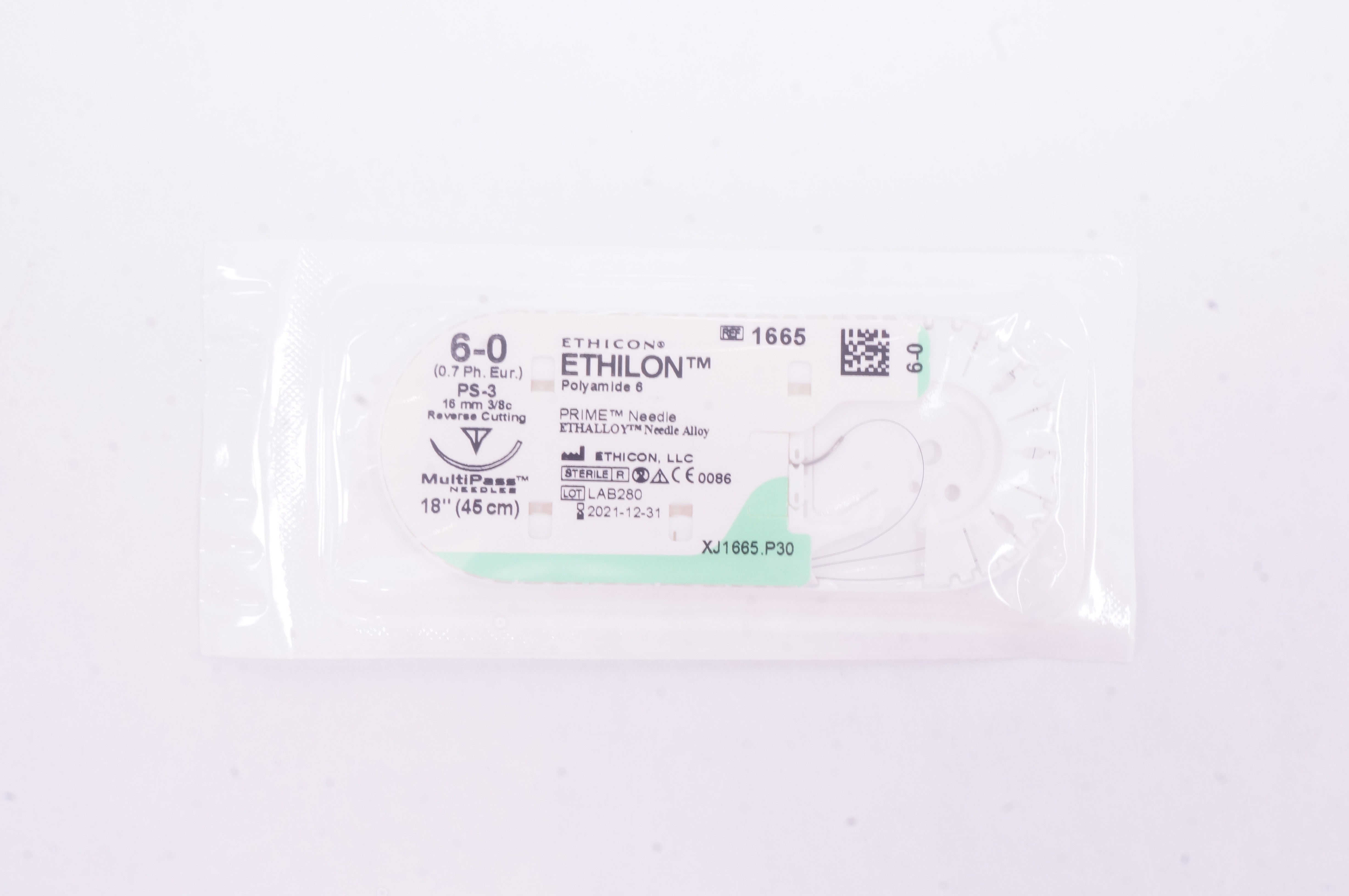 Ethicon 1665 6-0 Ethilon Stre PS-3 16mm 3/8c Reverse Cutting 18in. (x)