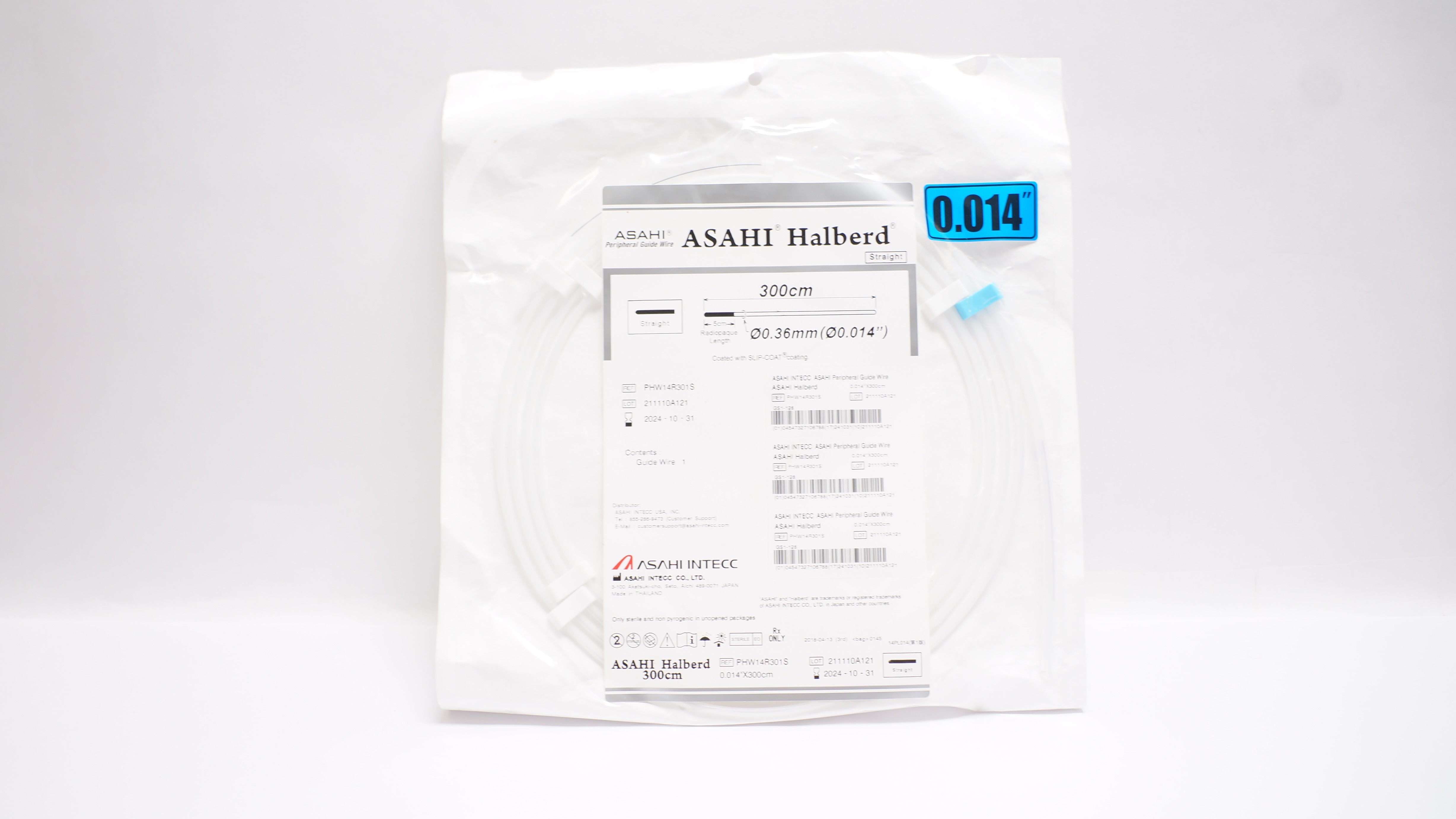 Asahi Intecc PHW14R301S Halberd Peripheral Guide Wire Straight 0.014inch x 300cm