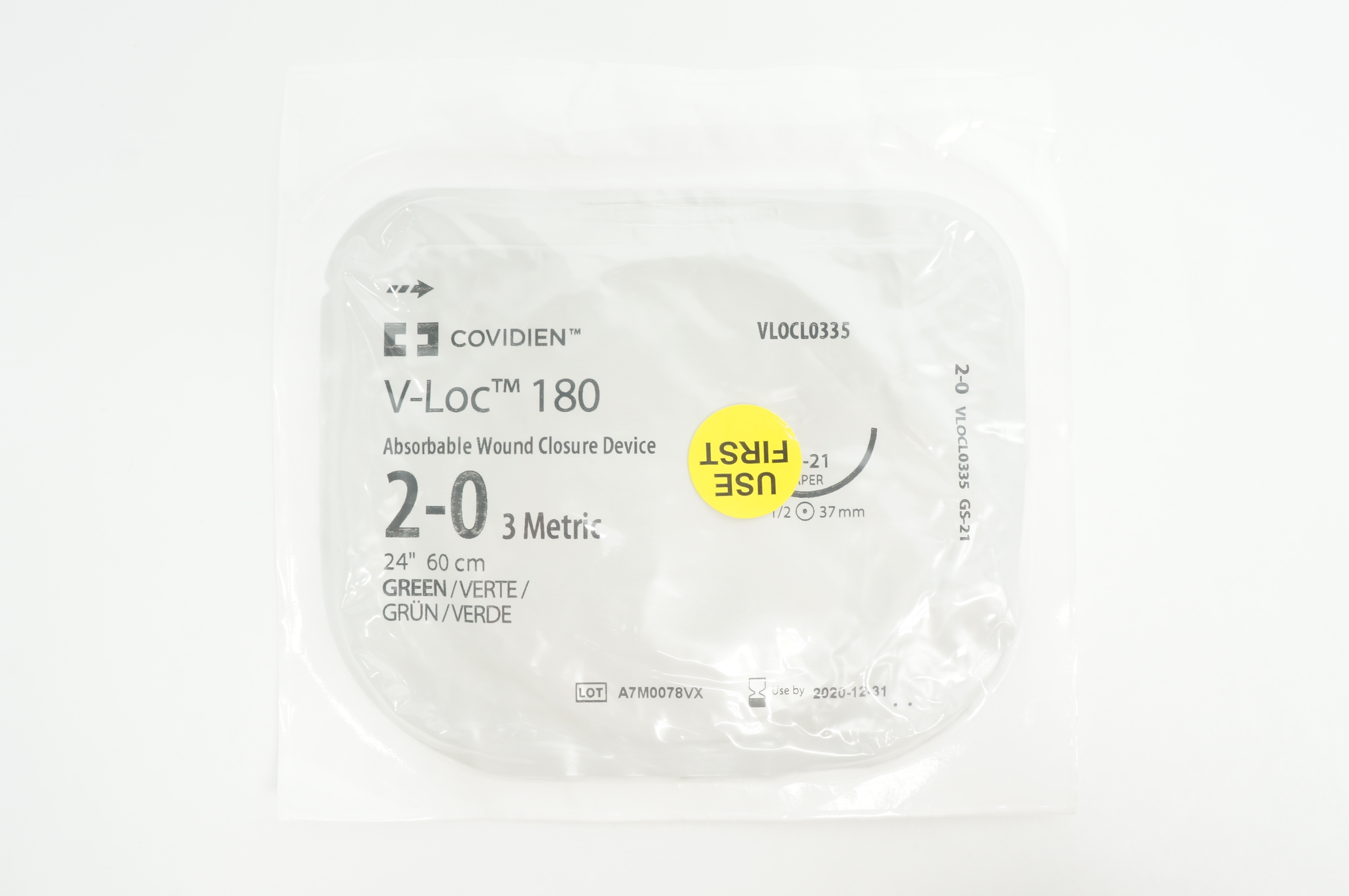 Covidien VLOCL0335 2-0 V-Loc 180, GS-21 Taper, 1/2 37mm, 24inch (x)