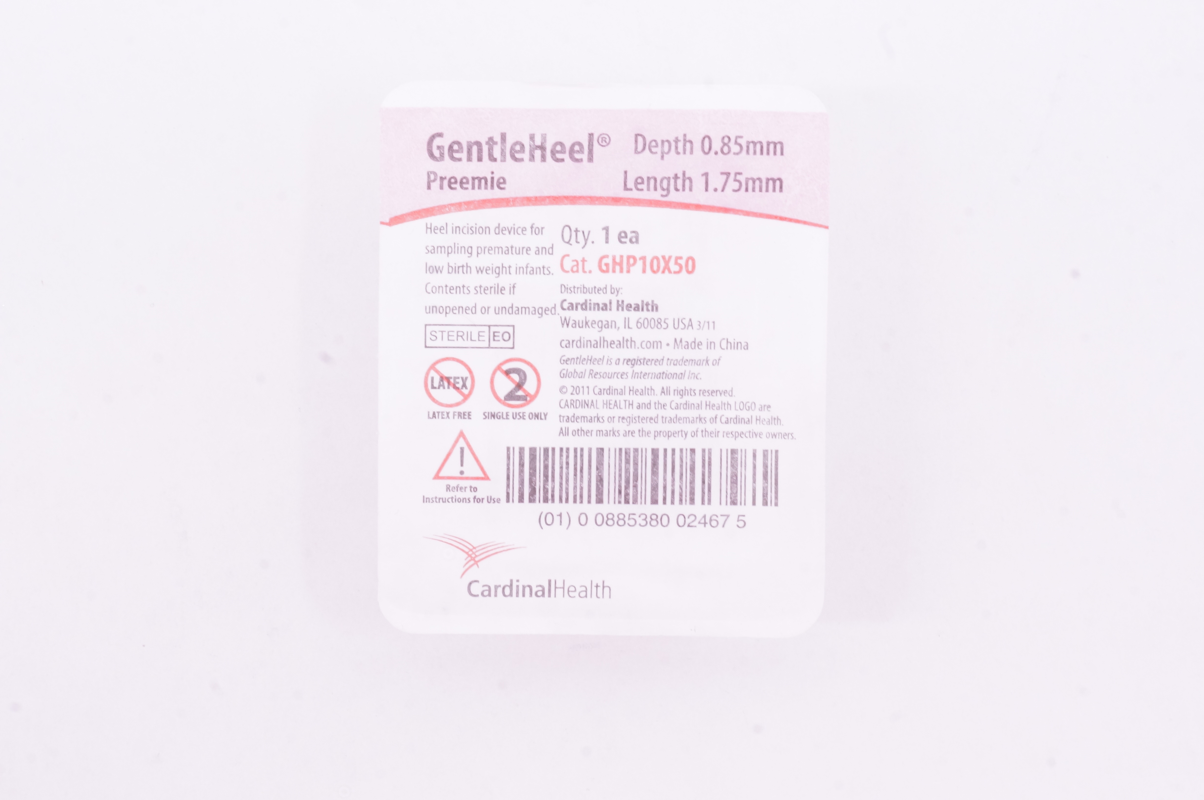 Cardinal Health GHP10X50 Gentle Heel Preemie 0.85mm x 1.75mm