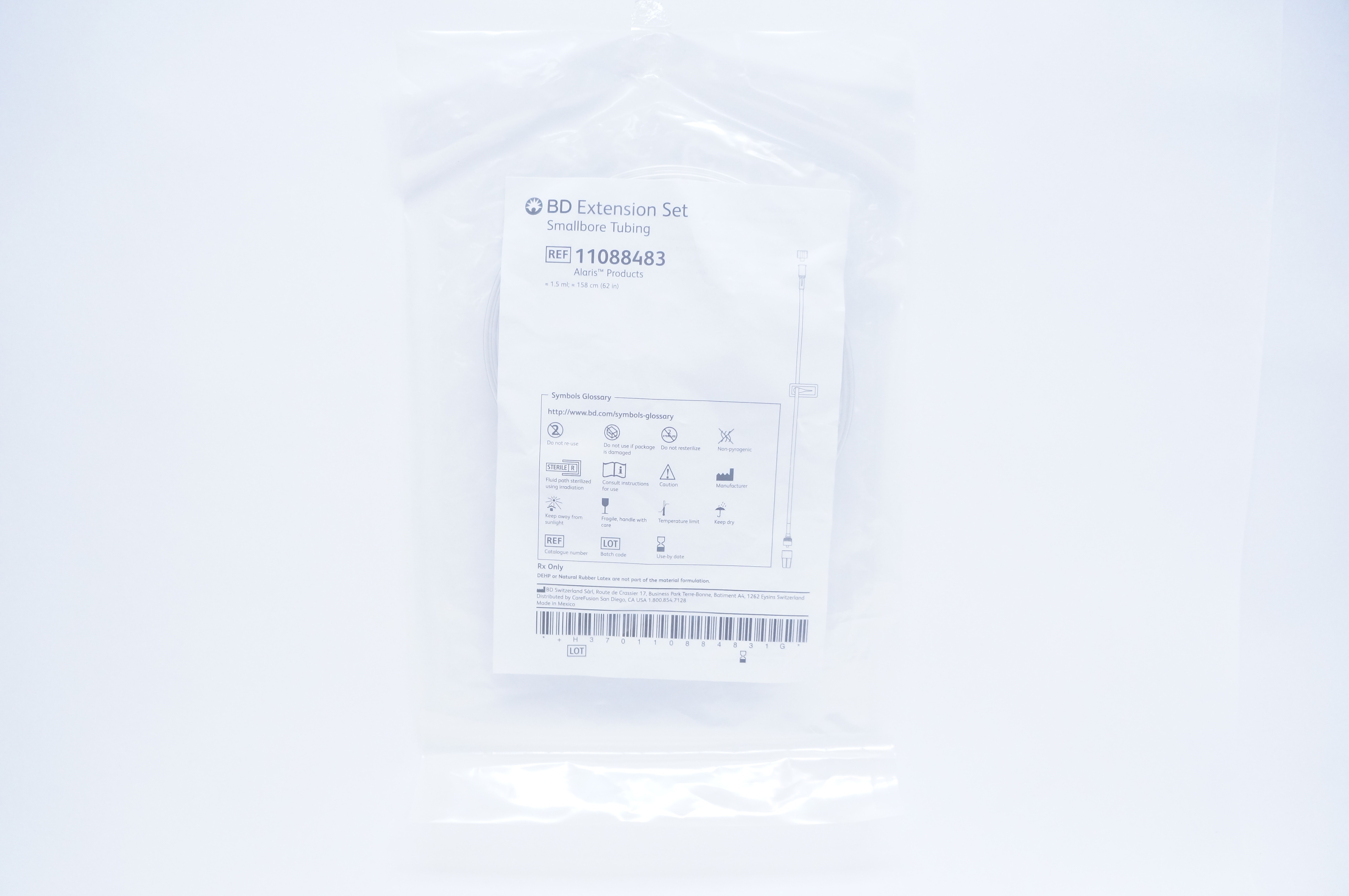 BD 11088483 Extension Set Smallbore Tubing 1.5ml, 62inch