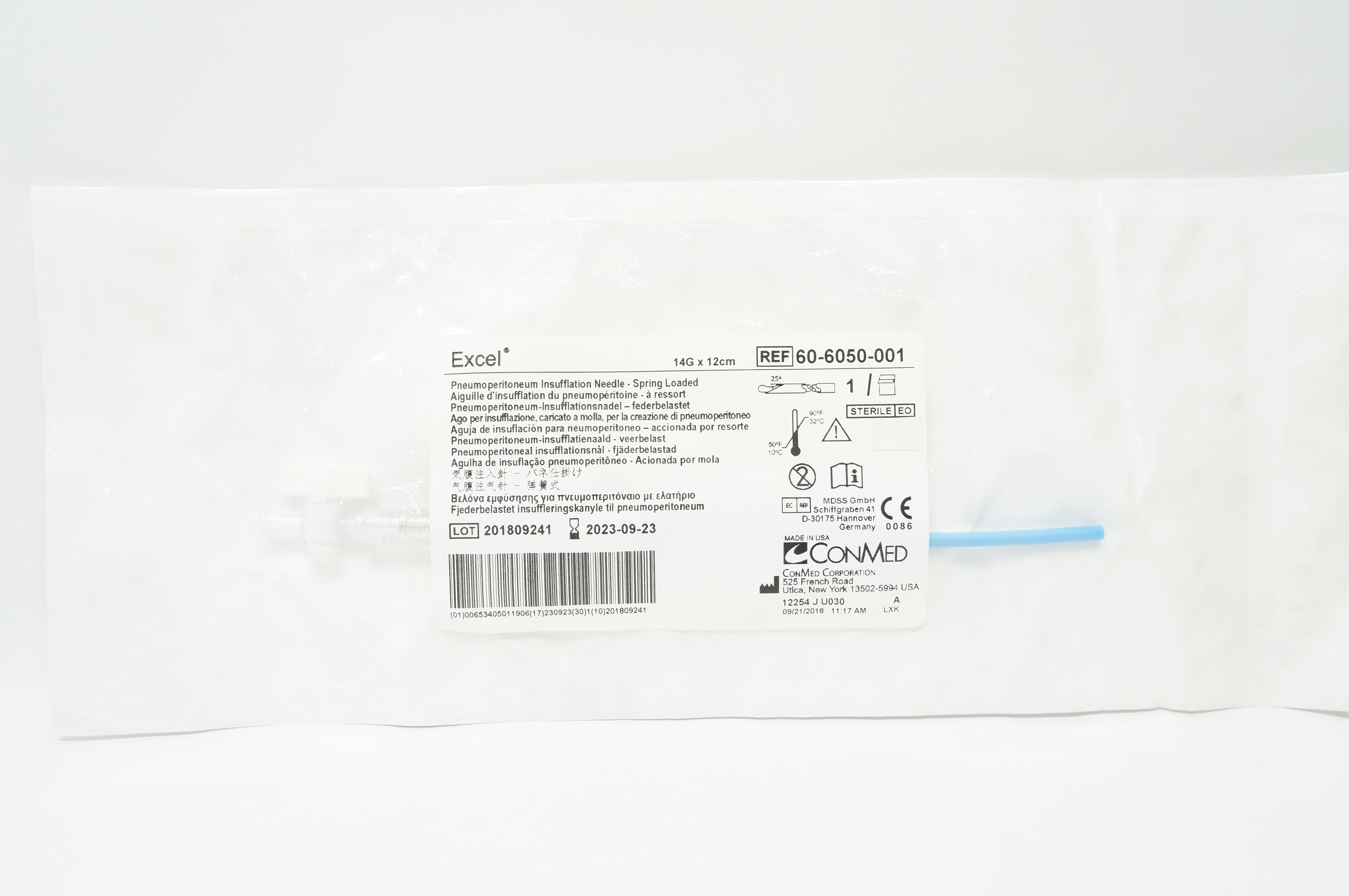 ConMed 60-6050-001 Excel Pneumoperitoneum Insufflation Ndle 14G x 12cm
