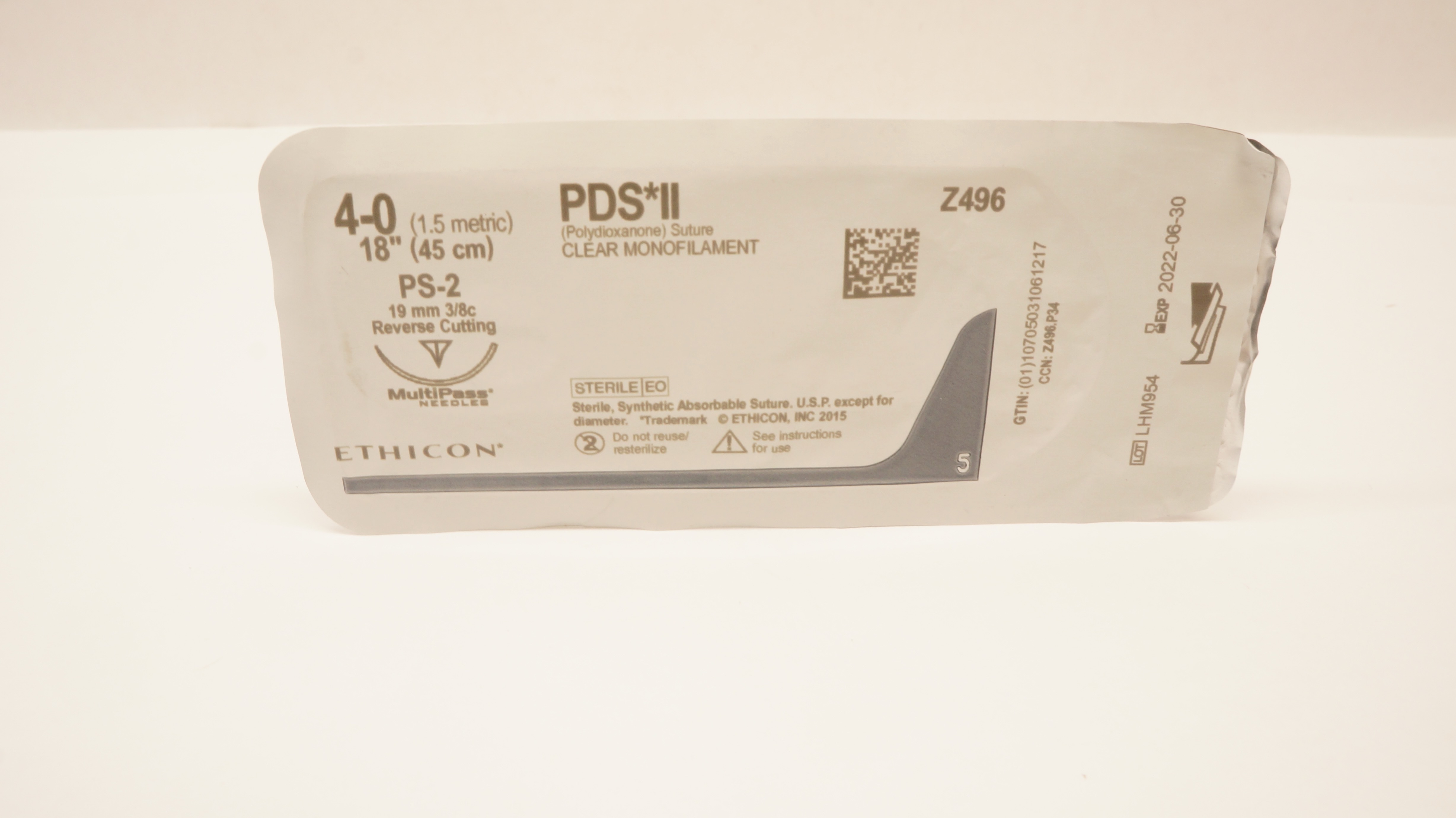 Ethicon Z496 4-0 PDS II, PS-2, 19mm 3/8c Reverse Cutting, 18inch (x)