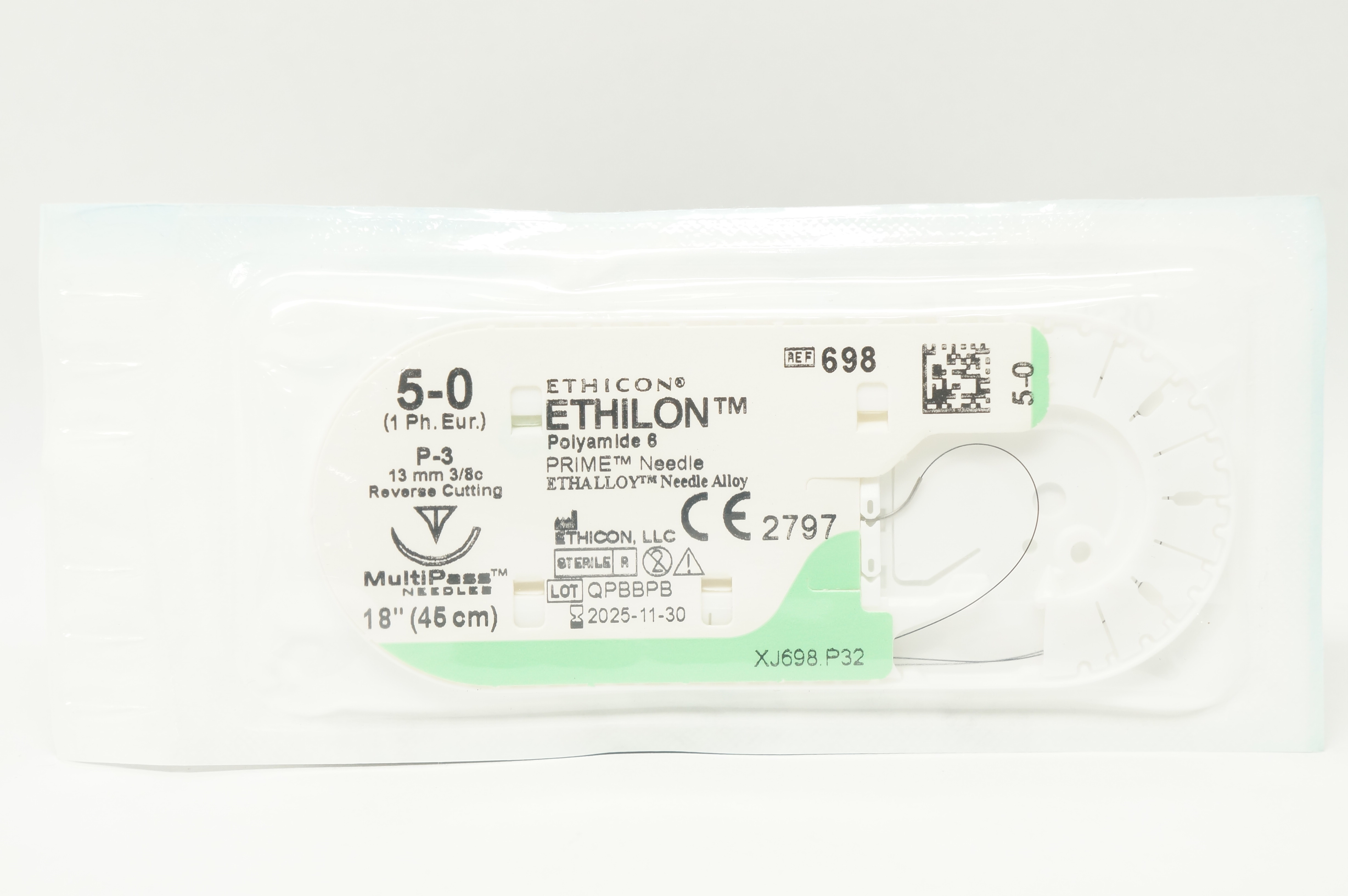 Ethicon 698 5-0 Ethilon Polyamide 6 Stre P-3 13mm 3/8c Reverse Cutting, 18inch