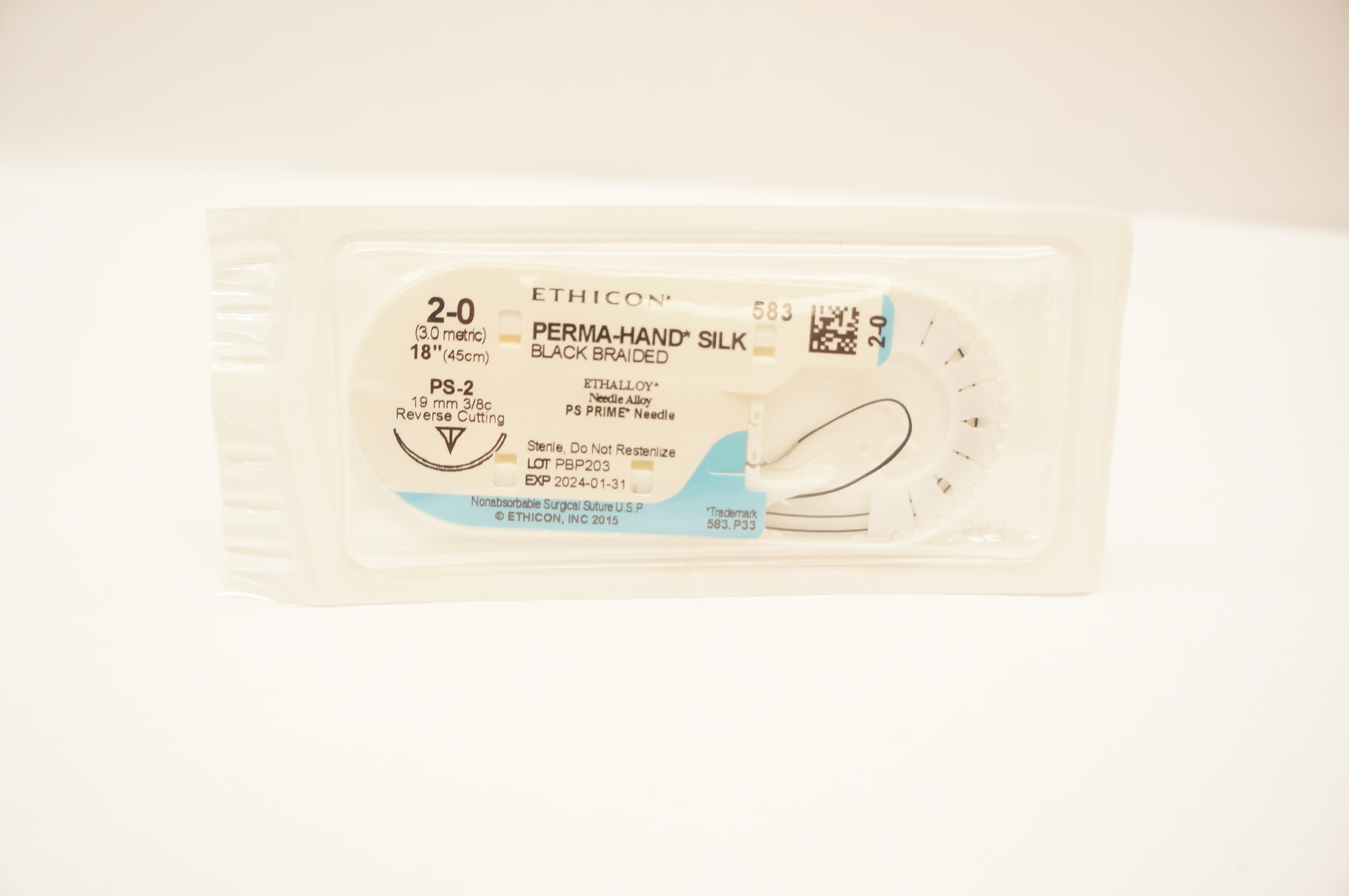 Ethicon 583 2-0 Perma-Hand Silk Stre PS-2 19mm 3/8c Reverse Cutting, 18inch