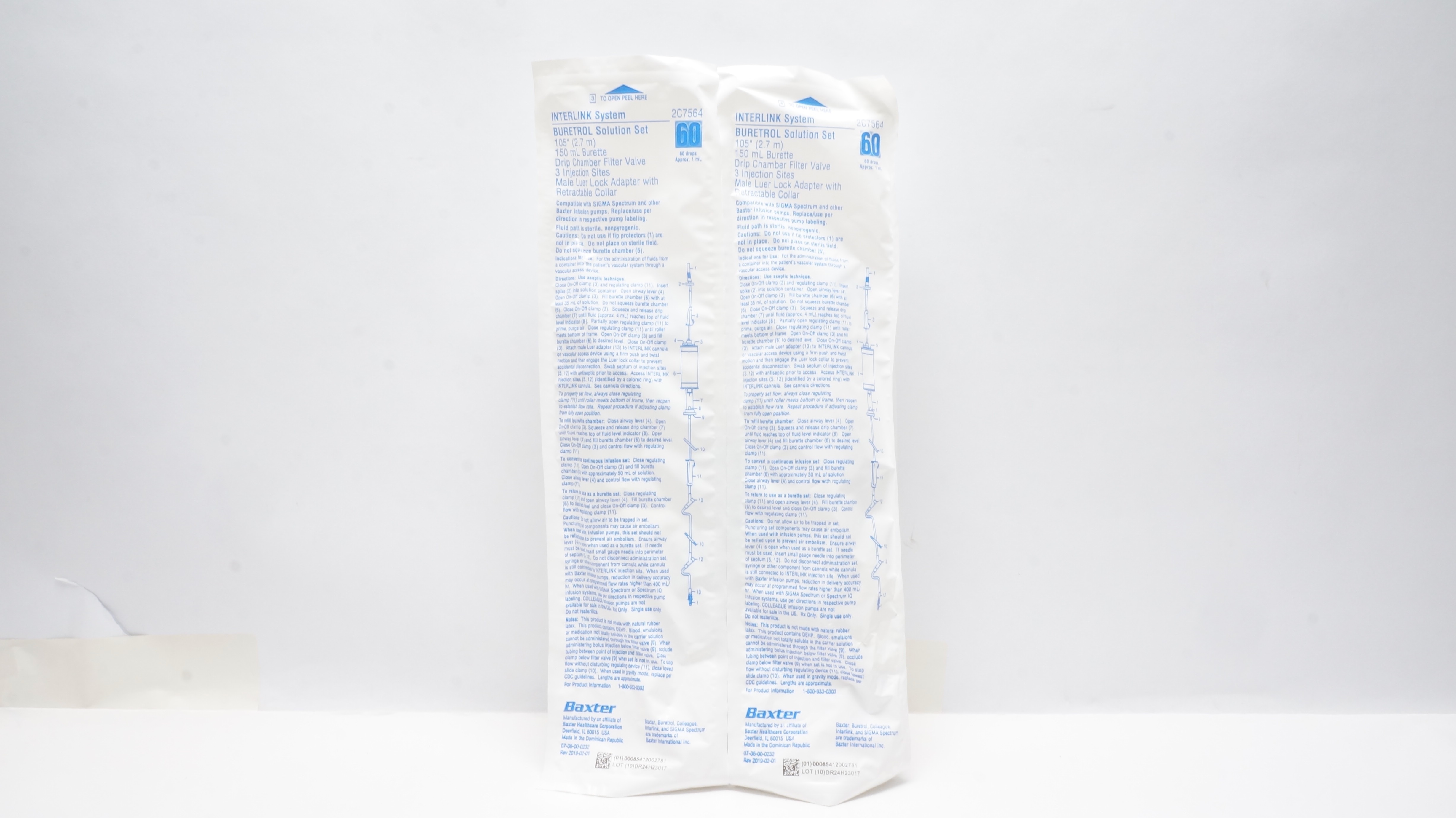 Baxter 2C7564 Interlink System Buretrol Solution Set 105inch x 150mL - Lot of 2