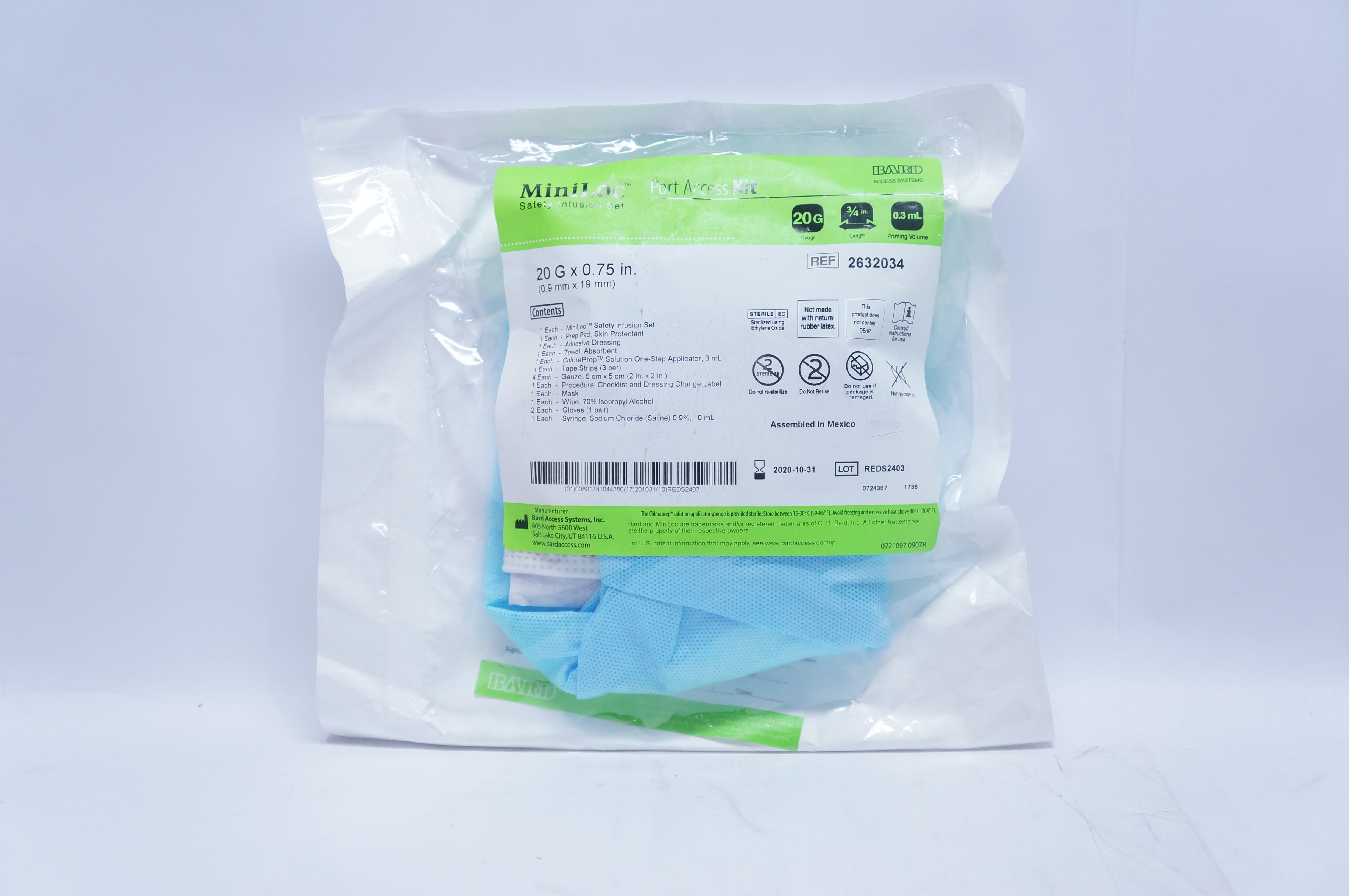 Bard 2632010 MiniLoc Safety Infusion Set Port Access Kit 20G x 1 inch x 0.3mL(x)