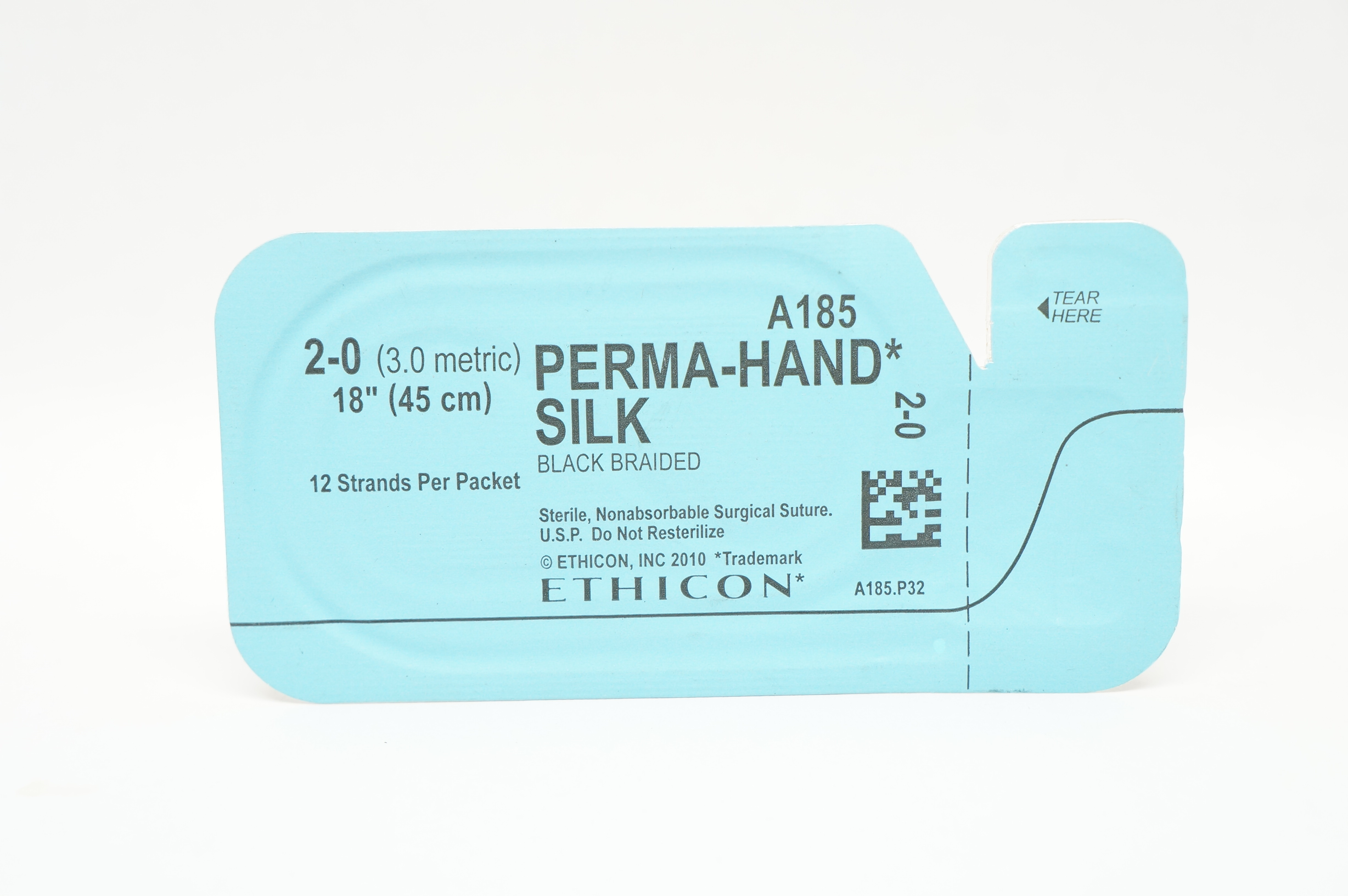 Ethicon A185 2-0 PERMA-HAND SILK, Black Braided Surgical Stre 18inch