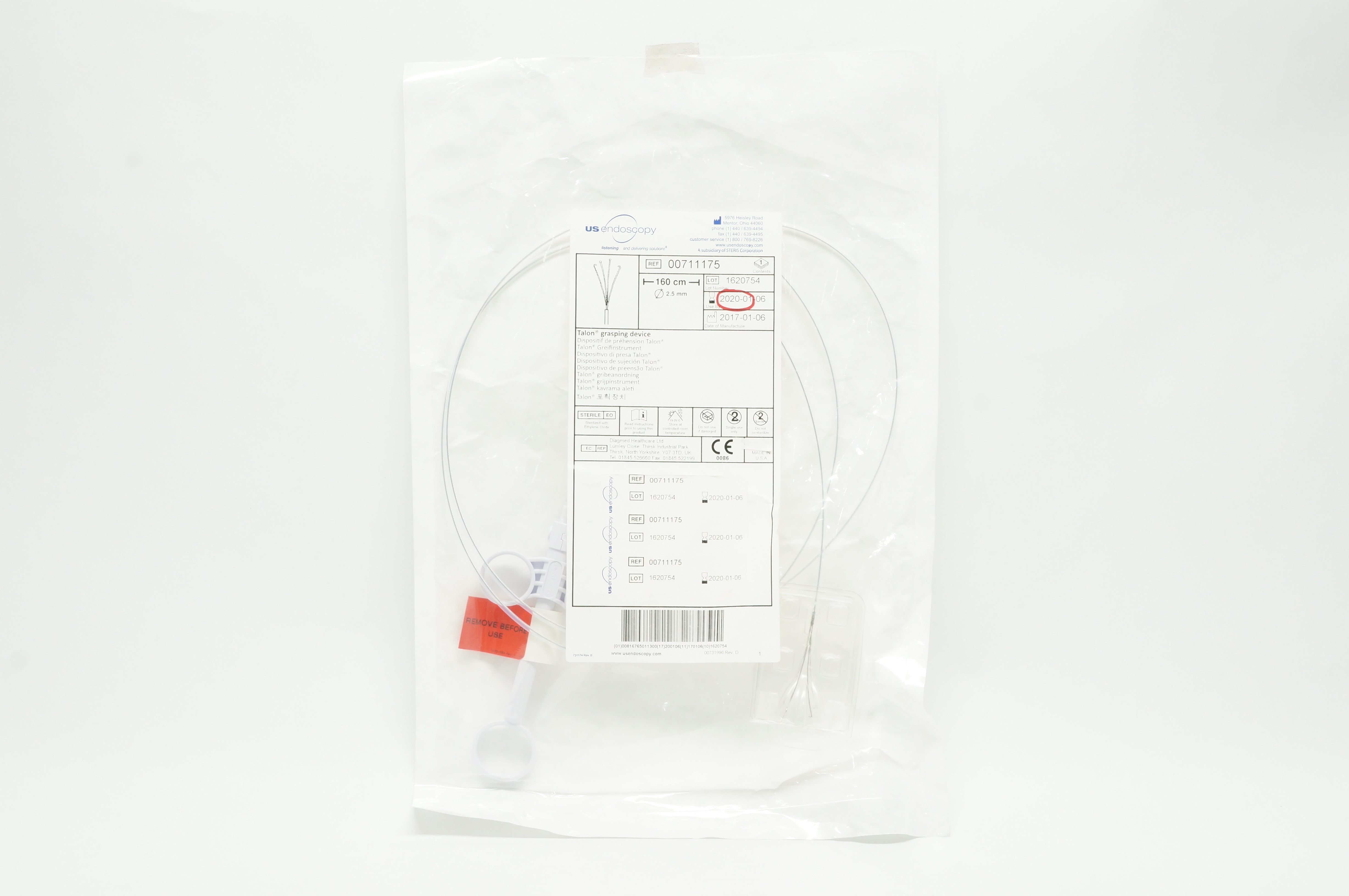 US Endoscopy 00711175 Talon Grasping Device 160cm x 2.5mm (x)