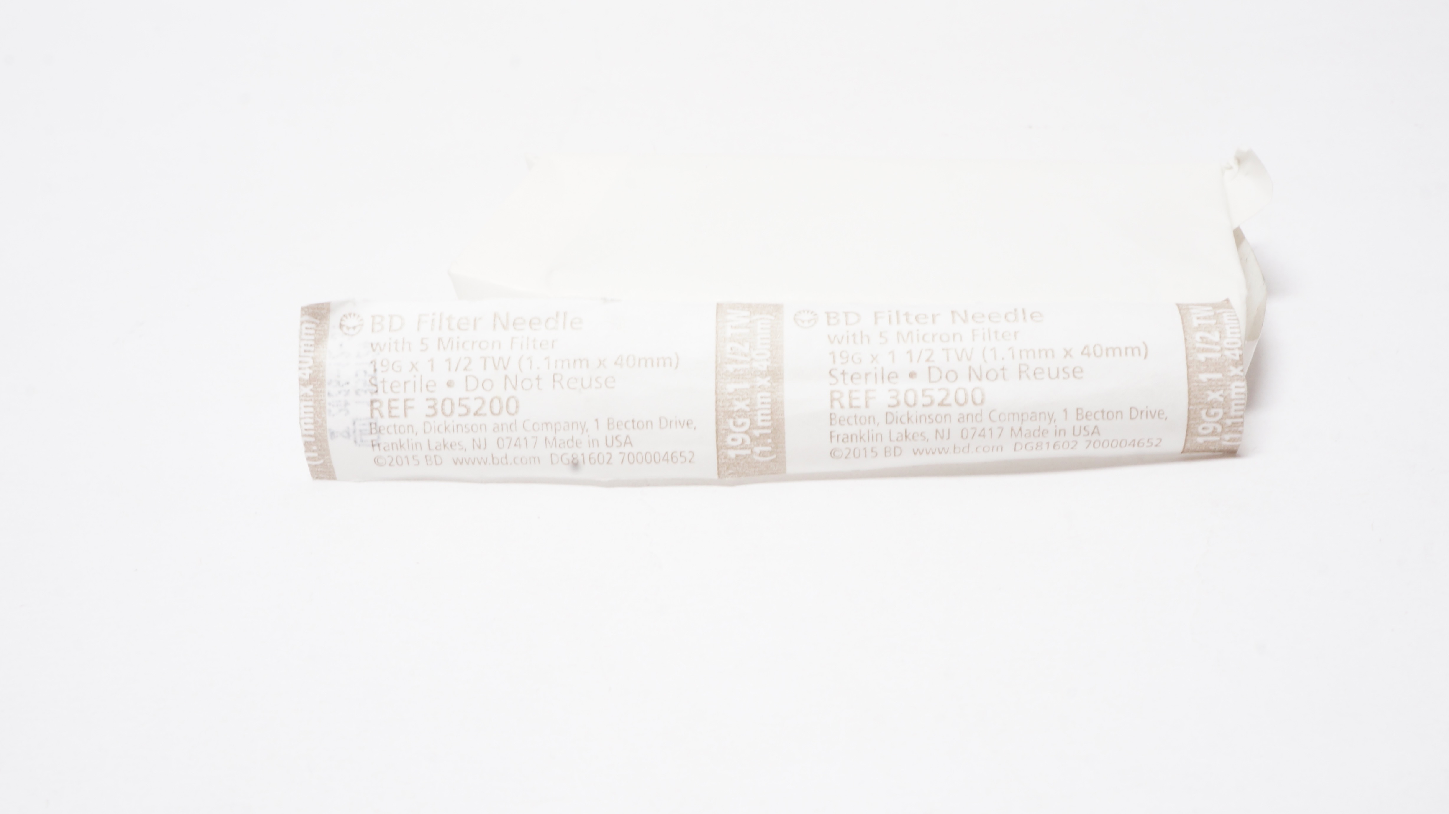 BD 305200 Filter Ndle W/5 Micron Filter 19G x 1-1/2TW