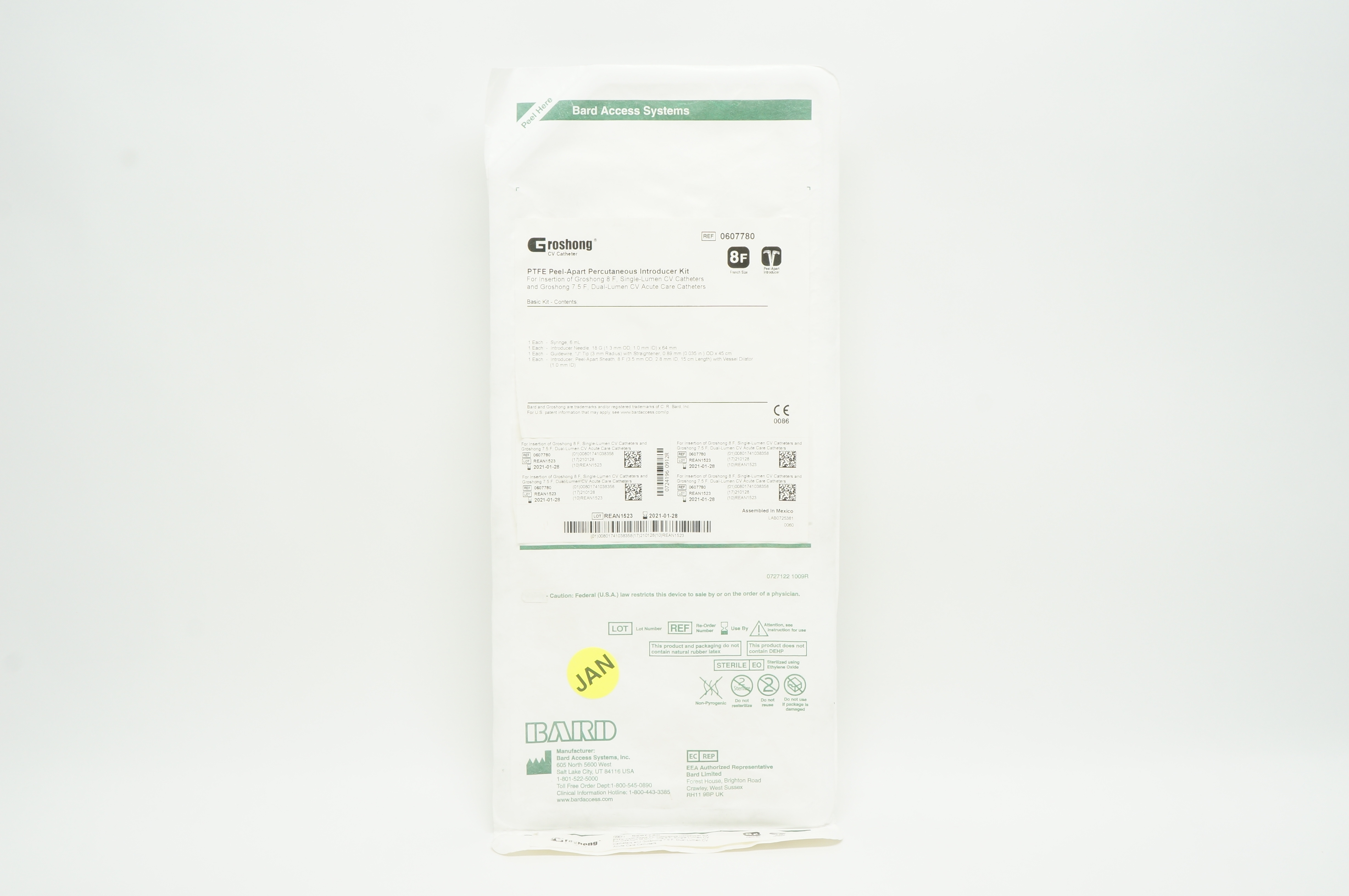 Bard 0607780 Groshong 8F PTFE Peel-Apart Percutaneous Introducer Kit (x)