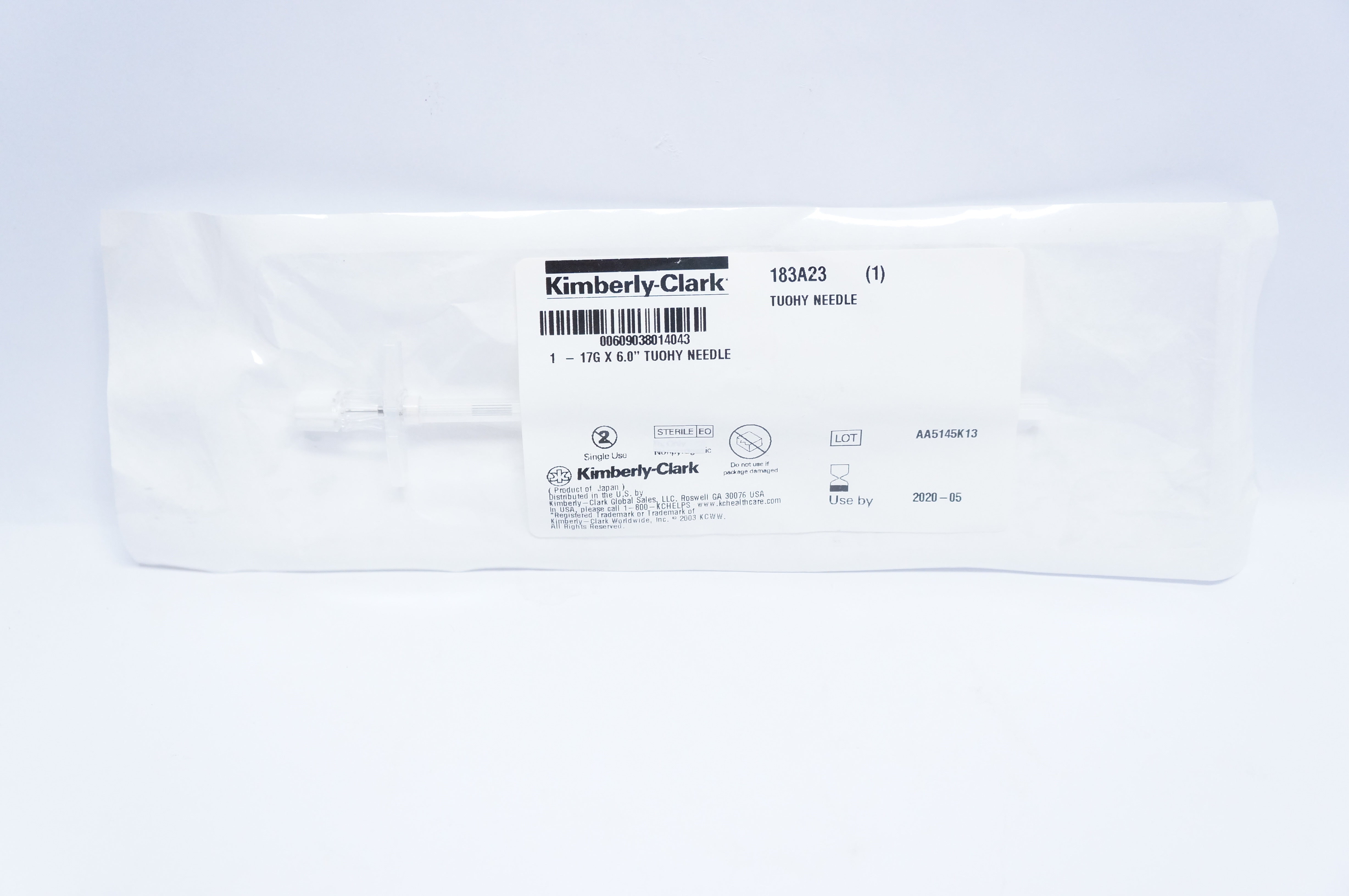 Kimberly Clark 183A23 17G x 6.0inch Tuohy Needle (x)