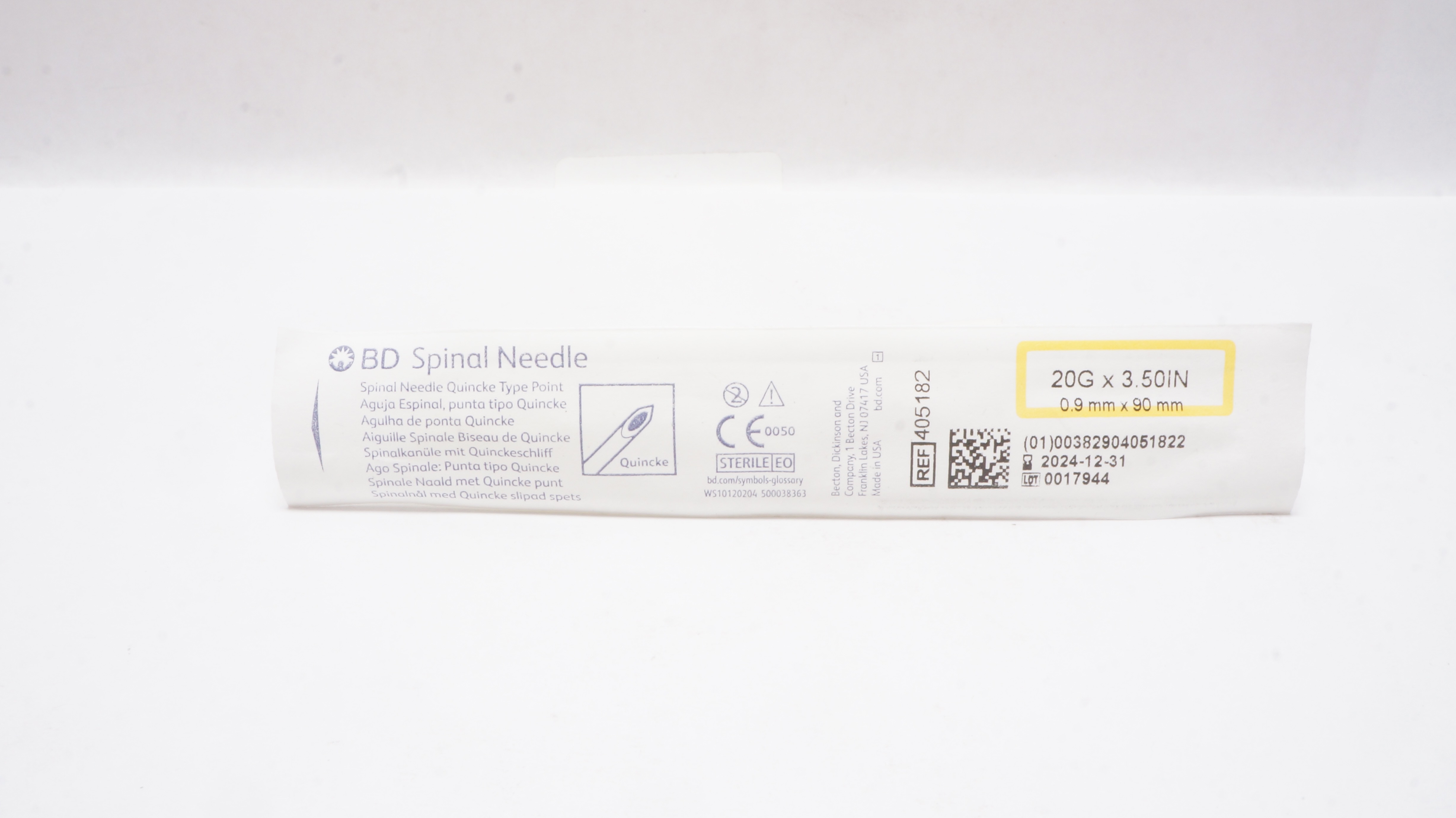 BD 405182 Spinal Ndle Quincke Type Point, 20G x 3.50 inch