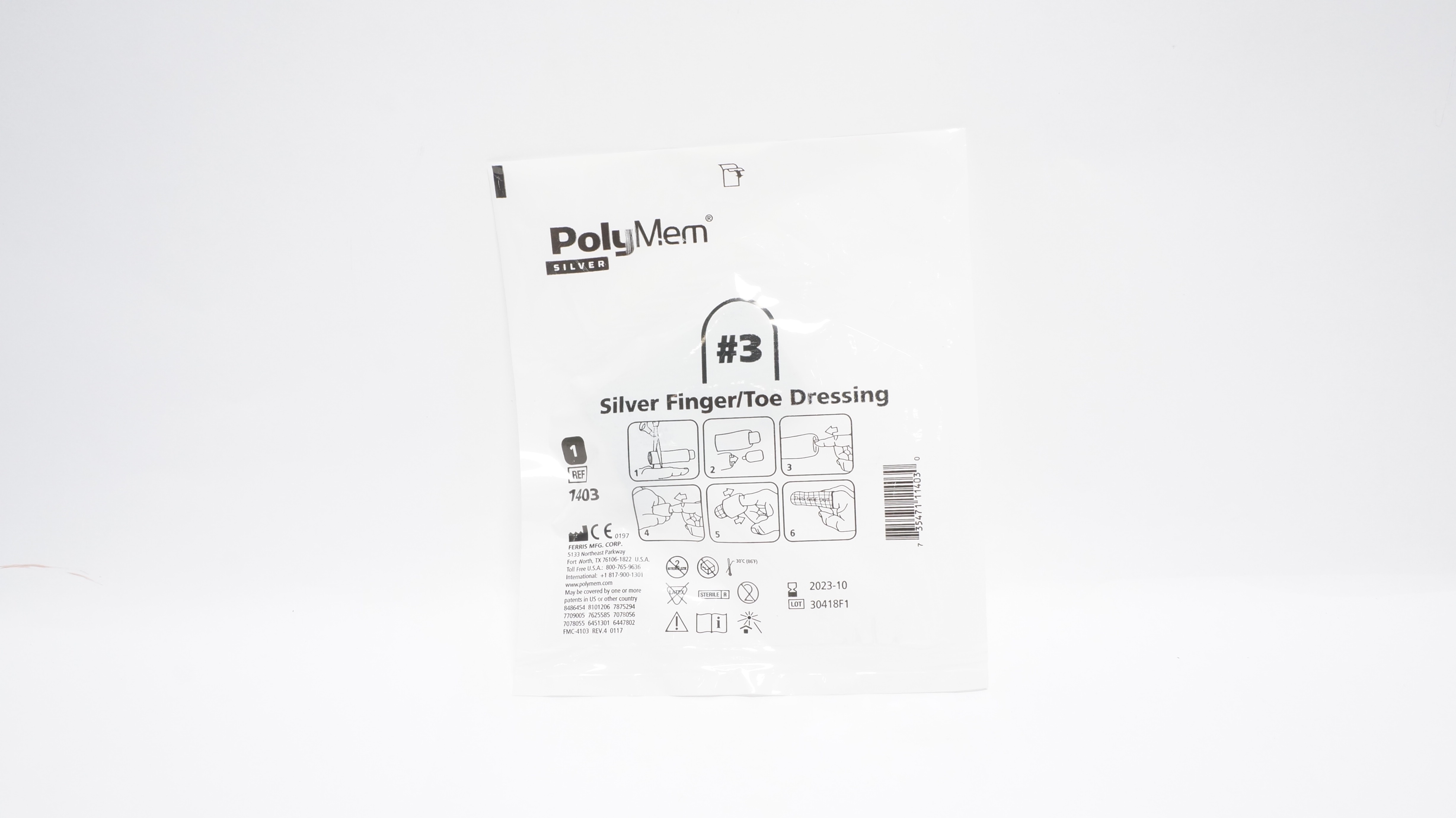 Ferris 1403 Polymem Silver Finger/Toe Dressing #3 (x)