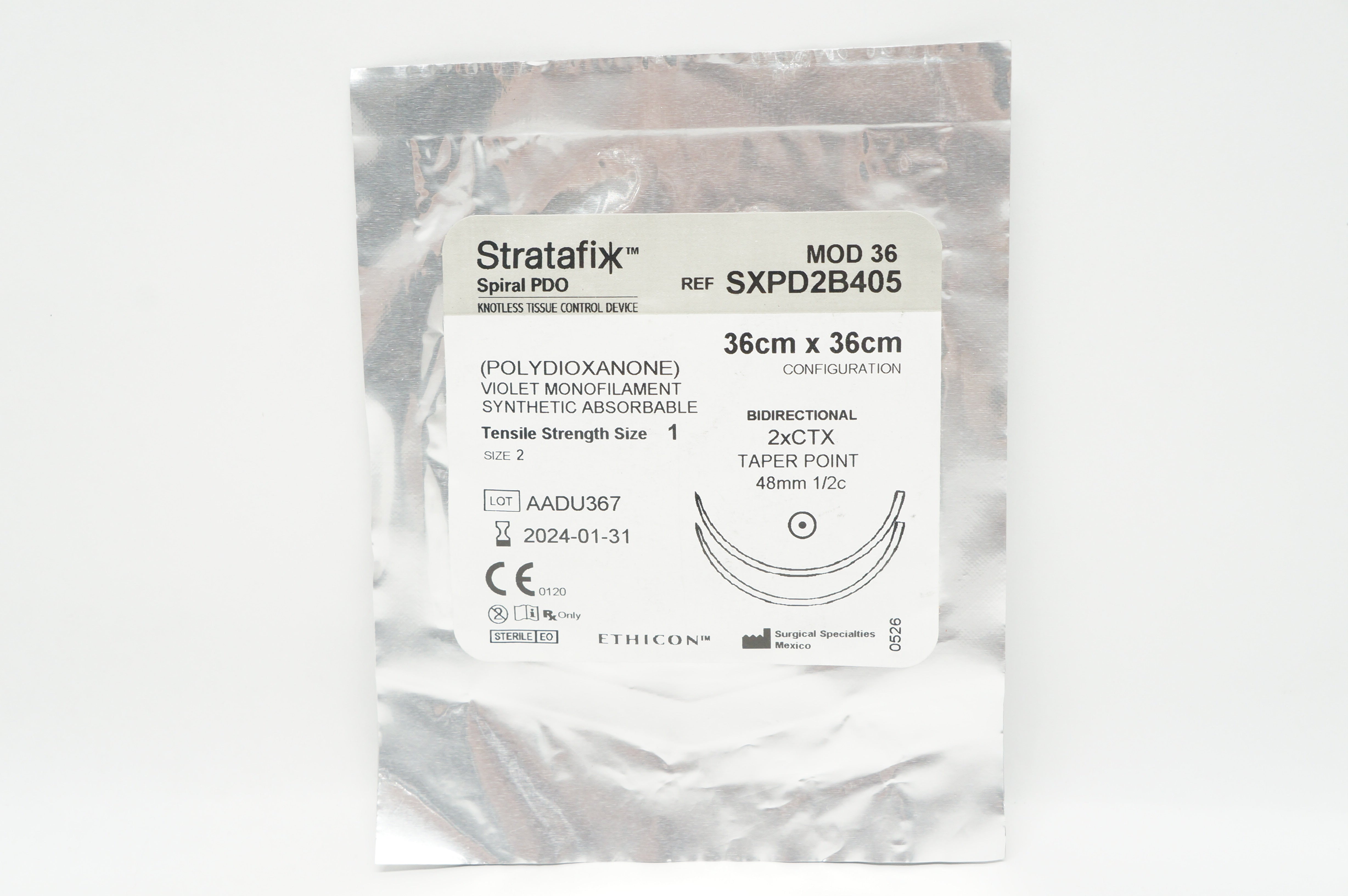 Ethicon SXPD2B405 Stratafix Spiral PDO 2xCTX Taper Point 48mm 1/2c