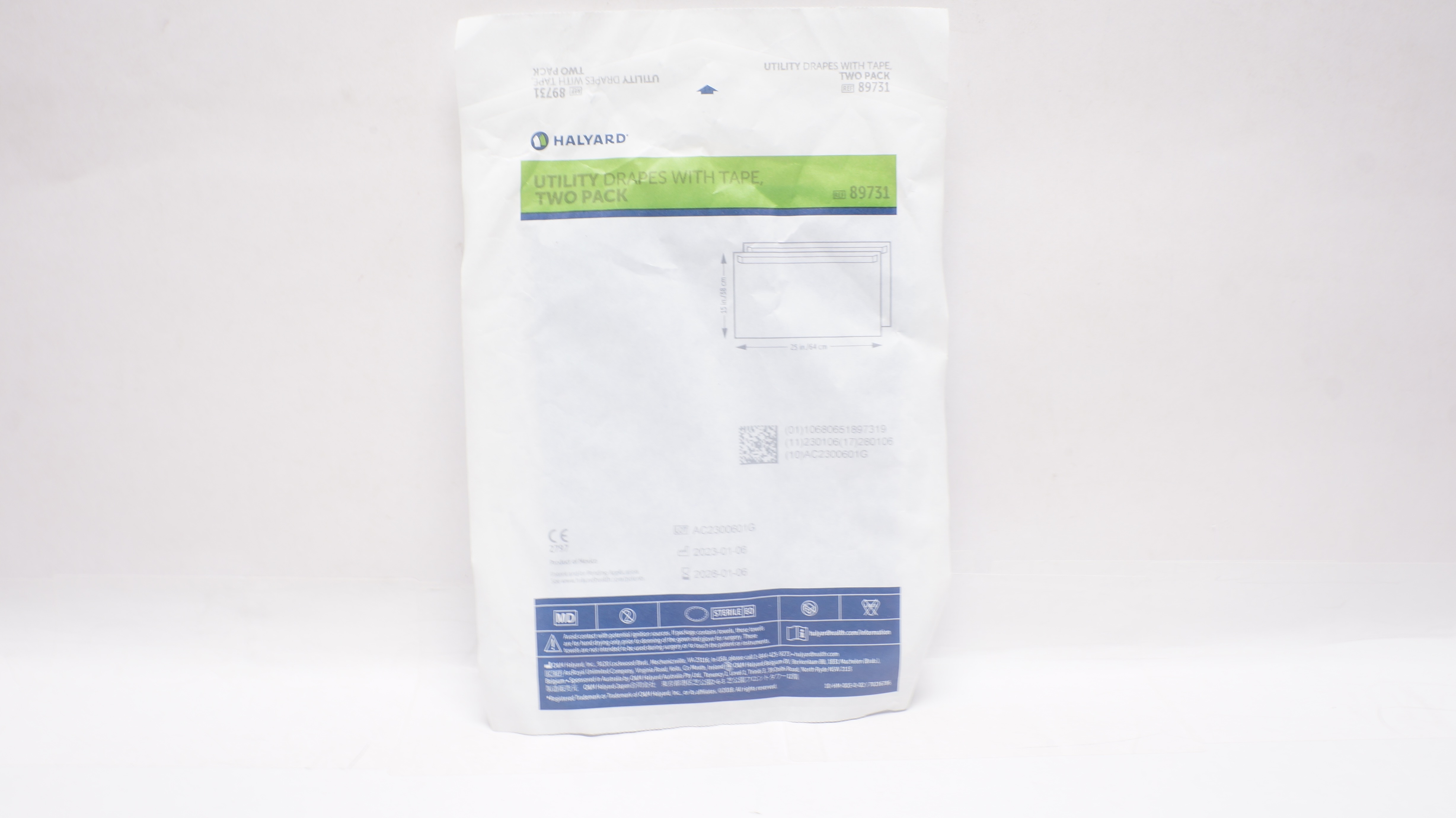 Halyard 89731 Utility Drapes with Tape Two Pack 15inch x 25inch