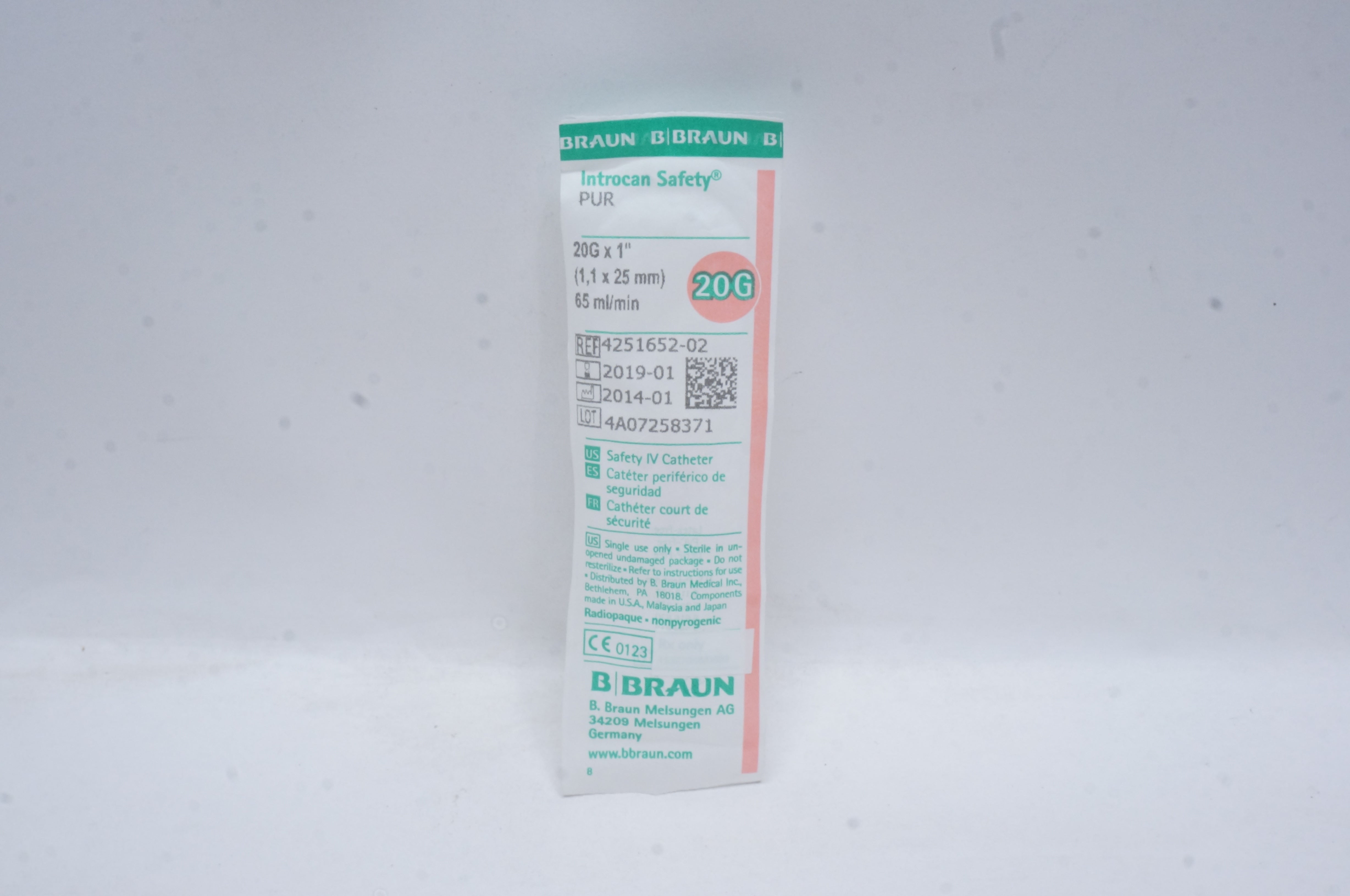 Braun 4251652-02 Introcan Safety IV Cath. 20G x 1inch, 65ml/min (x)