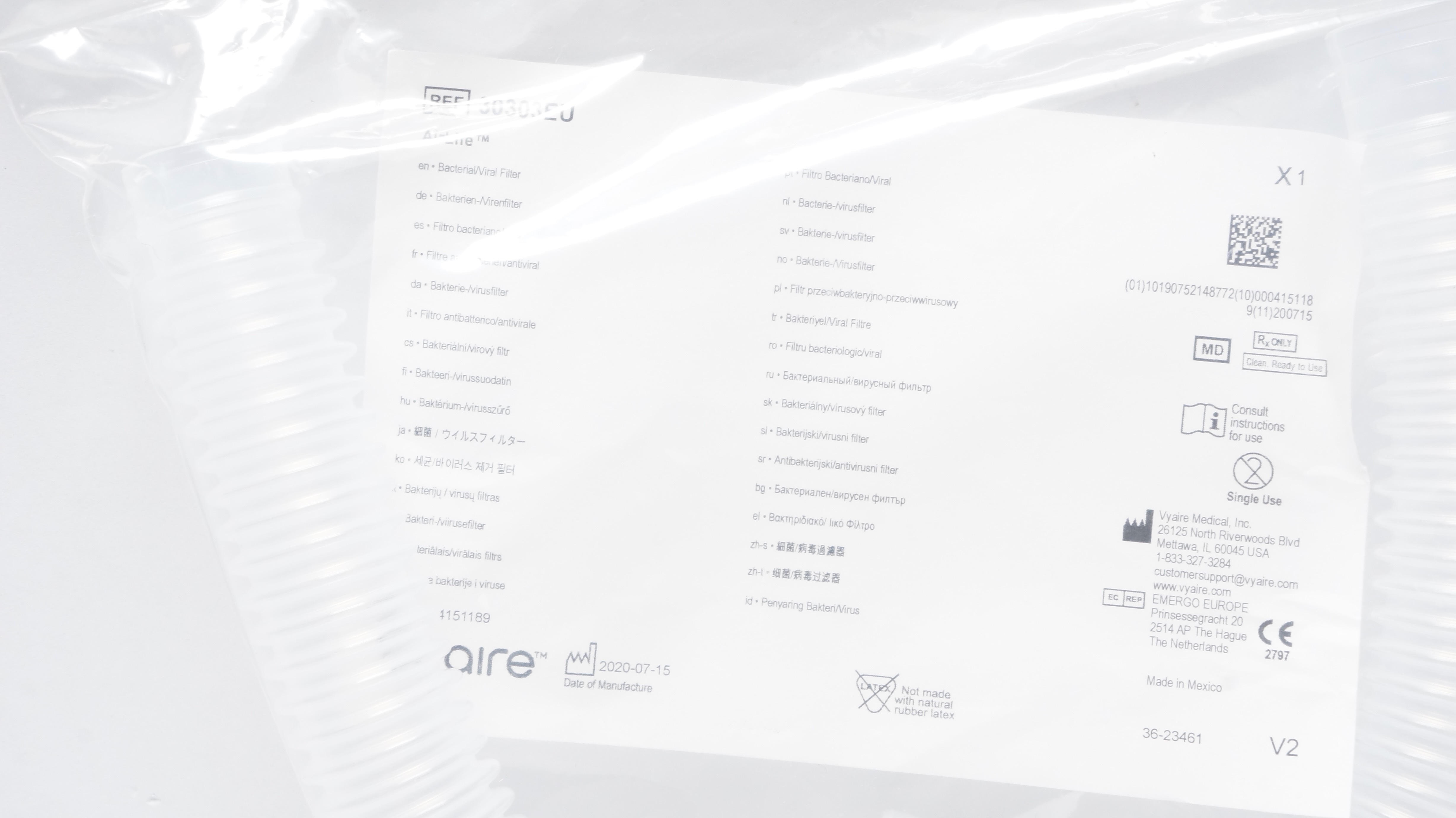 Vyaire 30303EU AirLife Bacterial/Viral Filter