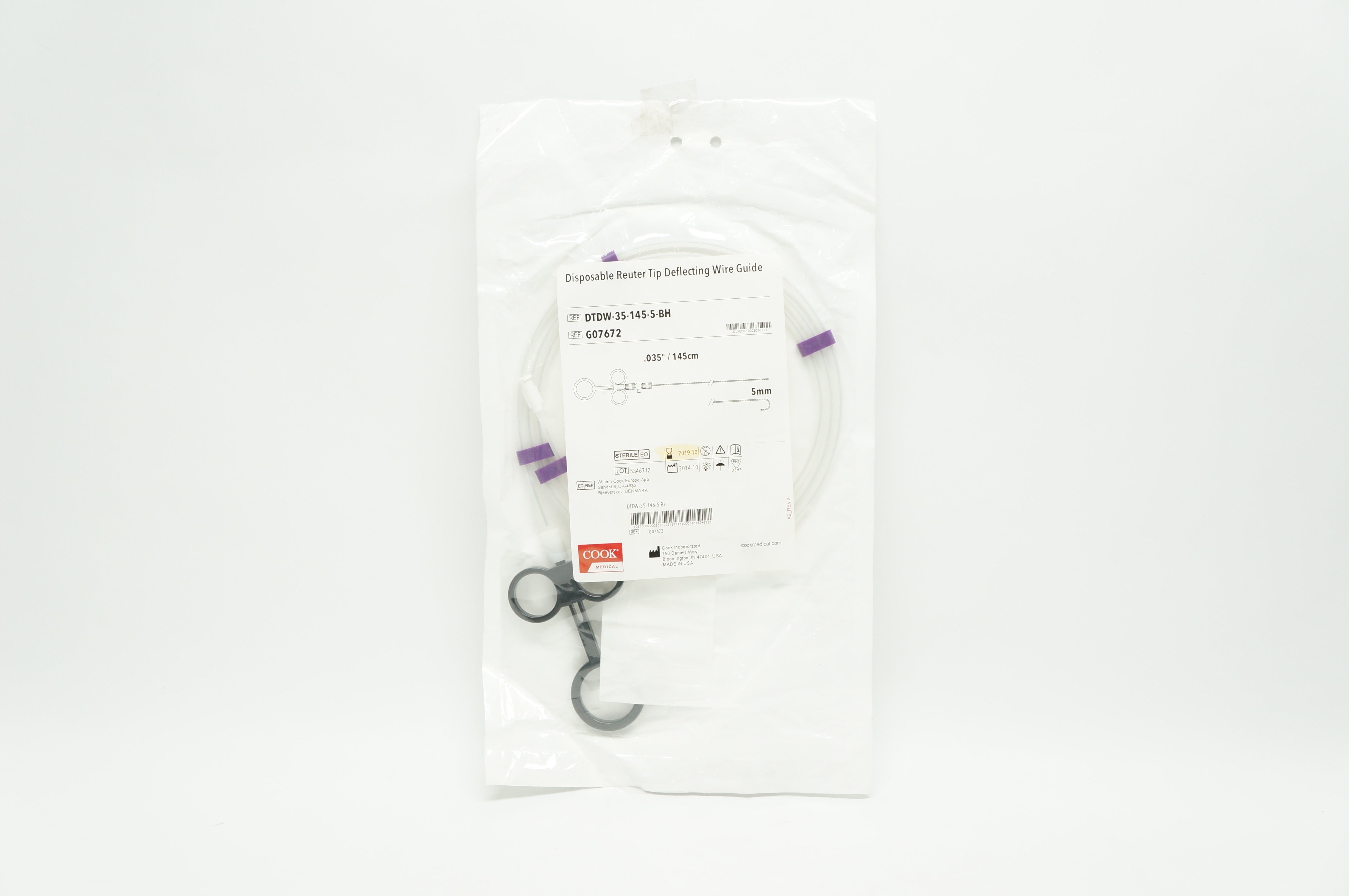 Cook Medical G07672 Disposable Reuter Tip Deflecting Wire Guide .035in x 5mm (x)