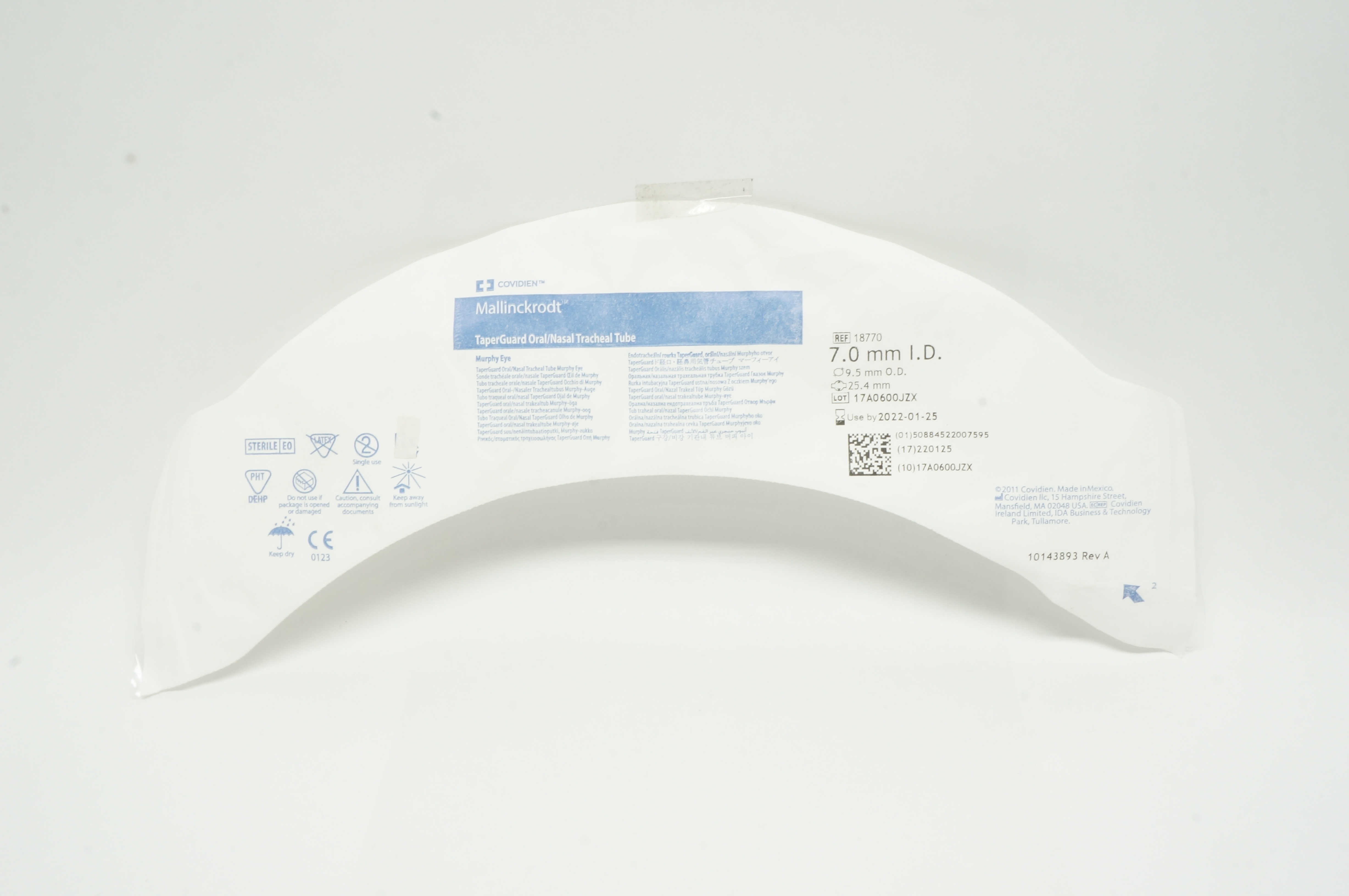 Covidien 18770 TaperGuard Oral/Nasal Tracheal Tube 7.0mm ID, 9.5mm OD