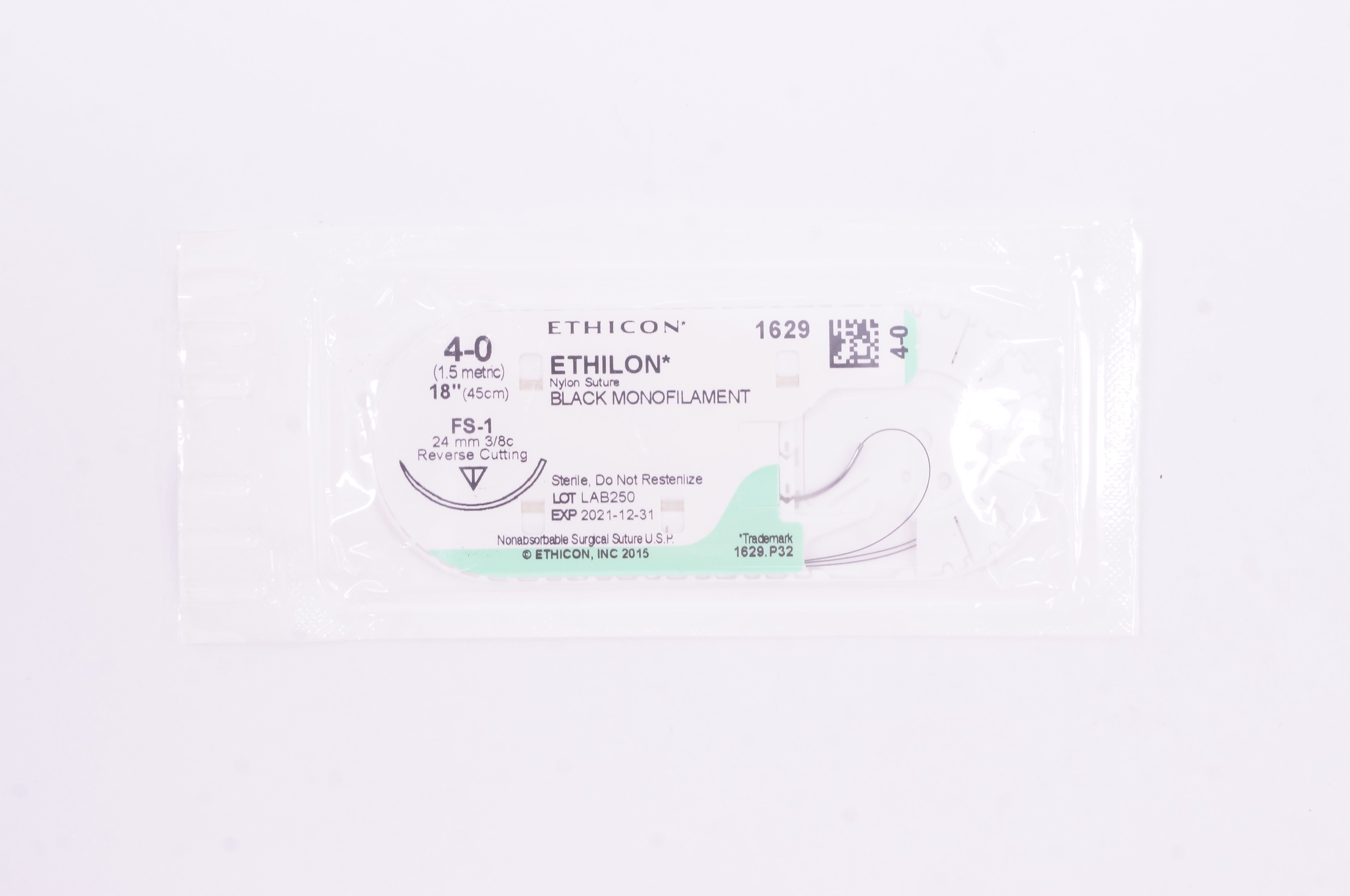 Ethicon 1629 4-0 ETHILON, FS-1, 24mm 3/8c Reverse Cutting, 18inch (x)