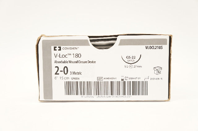 Covidien VLOCL2105 2-0 V-Loc 180 Absorbable Wound Closure GS-22 - box of 12