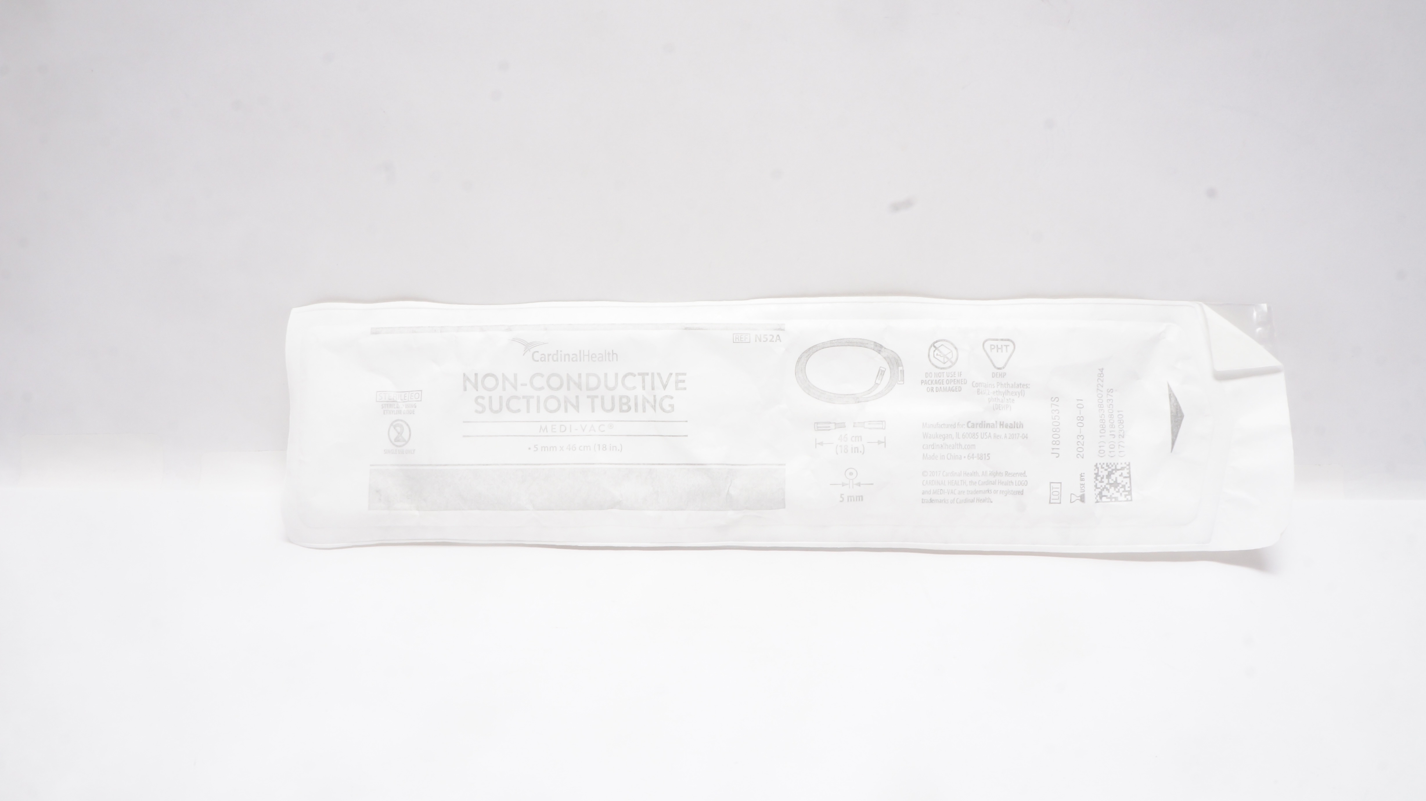 Cardinal Health N52A Medi-Vac Non-Conductive Suction Tubing 5mm x 18inch (x)