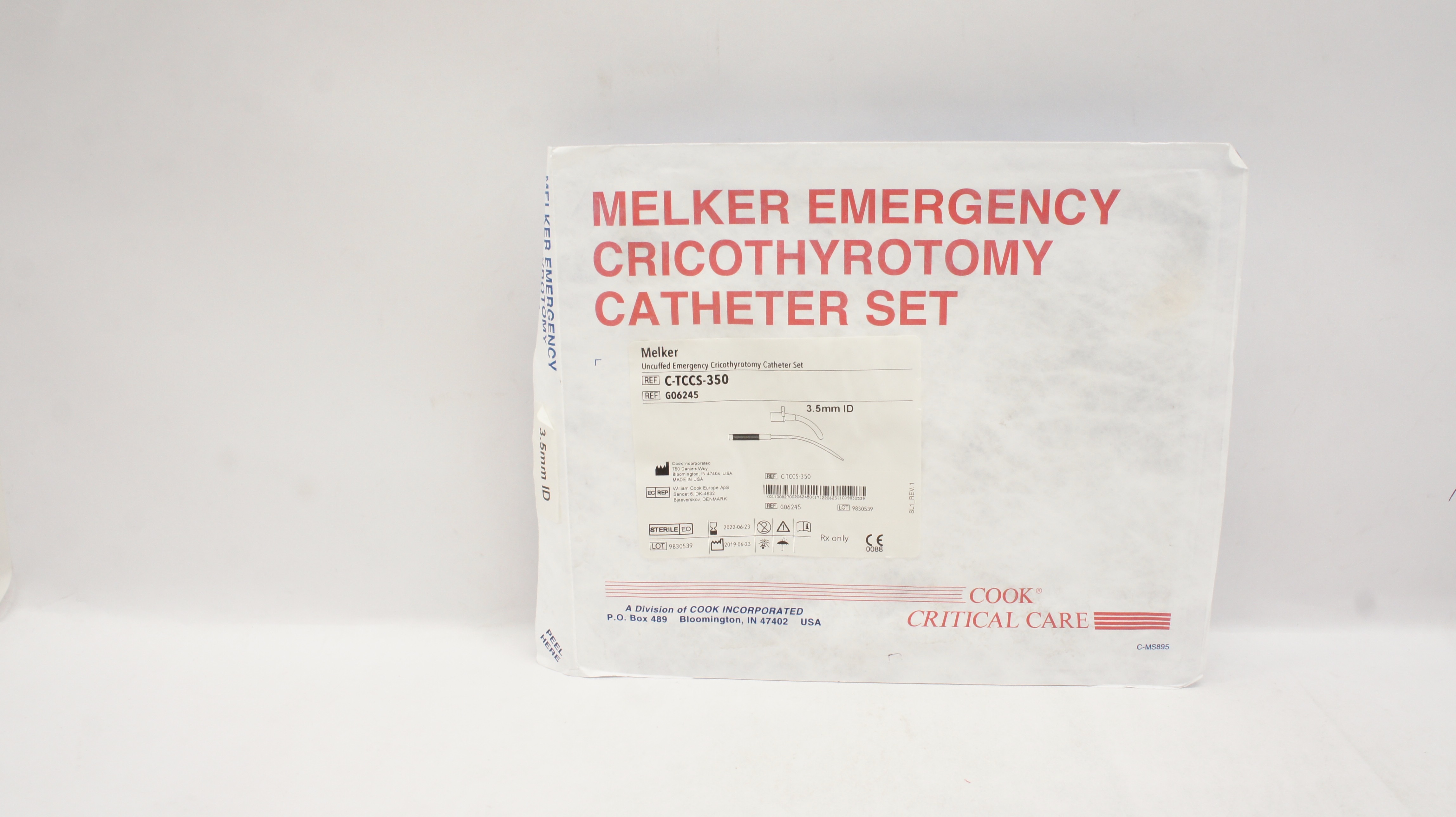 Cook G06245 Melker Uncuffed Emergency Cricothyrotomy Cath. Set 3.5mm ID (x)