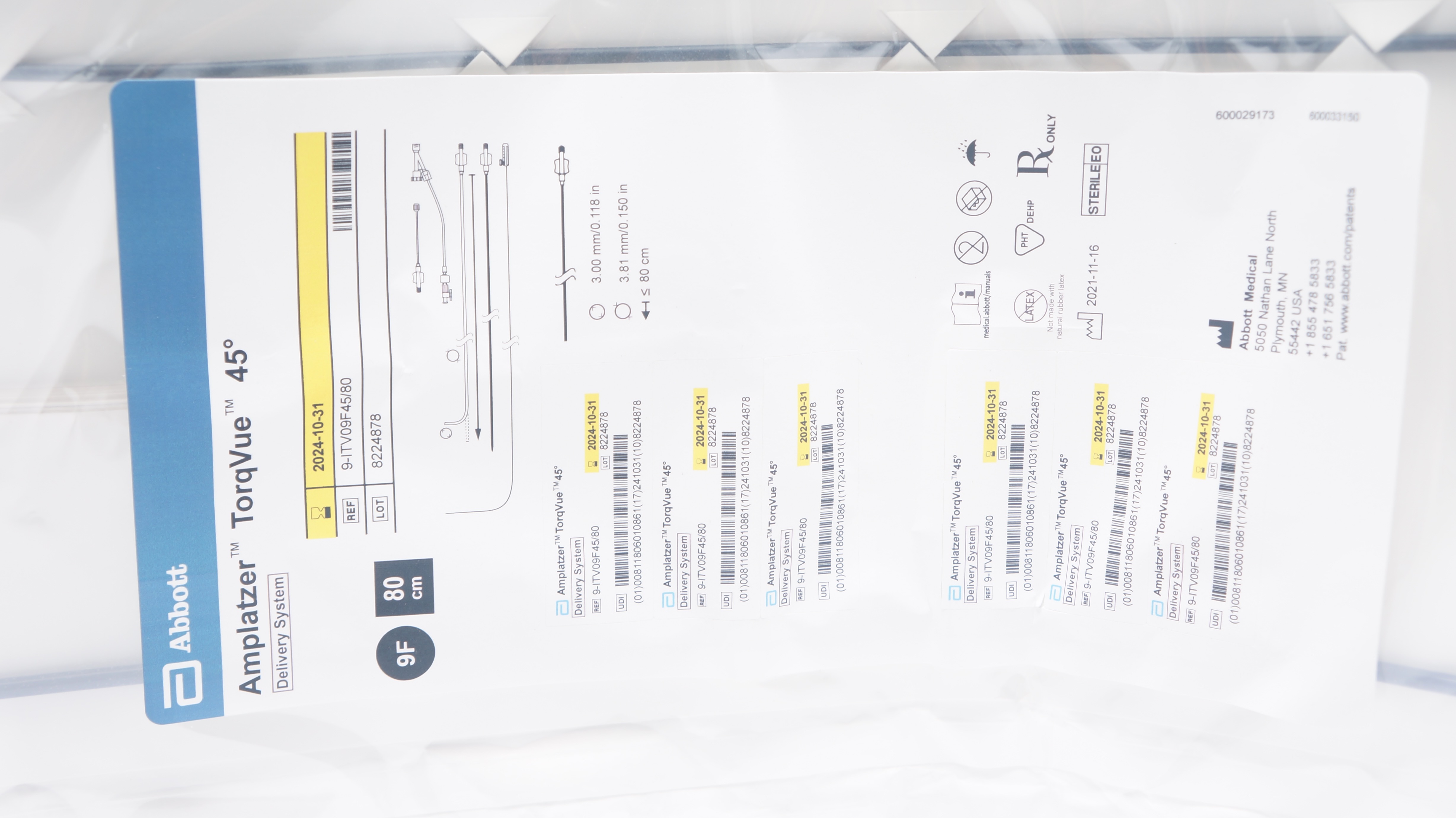 Abbott 9-ITV09F45/80 Amplatzer TorqVue 45Degree Delivery System 9Fr x 80cm