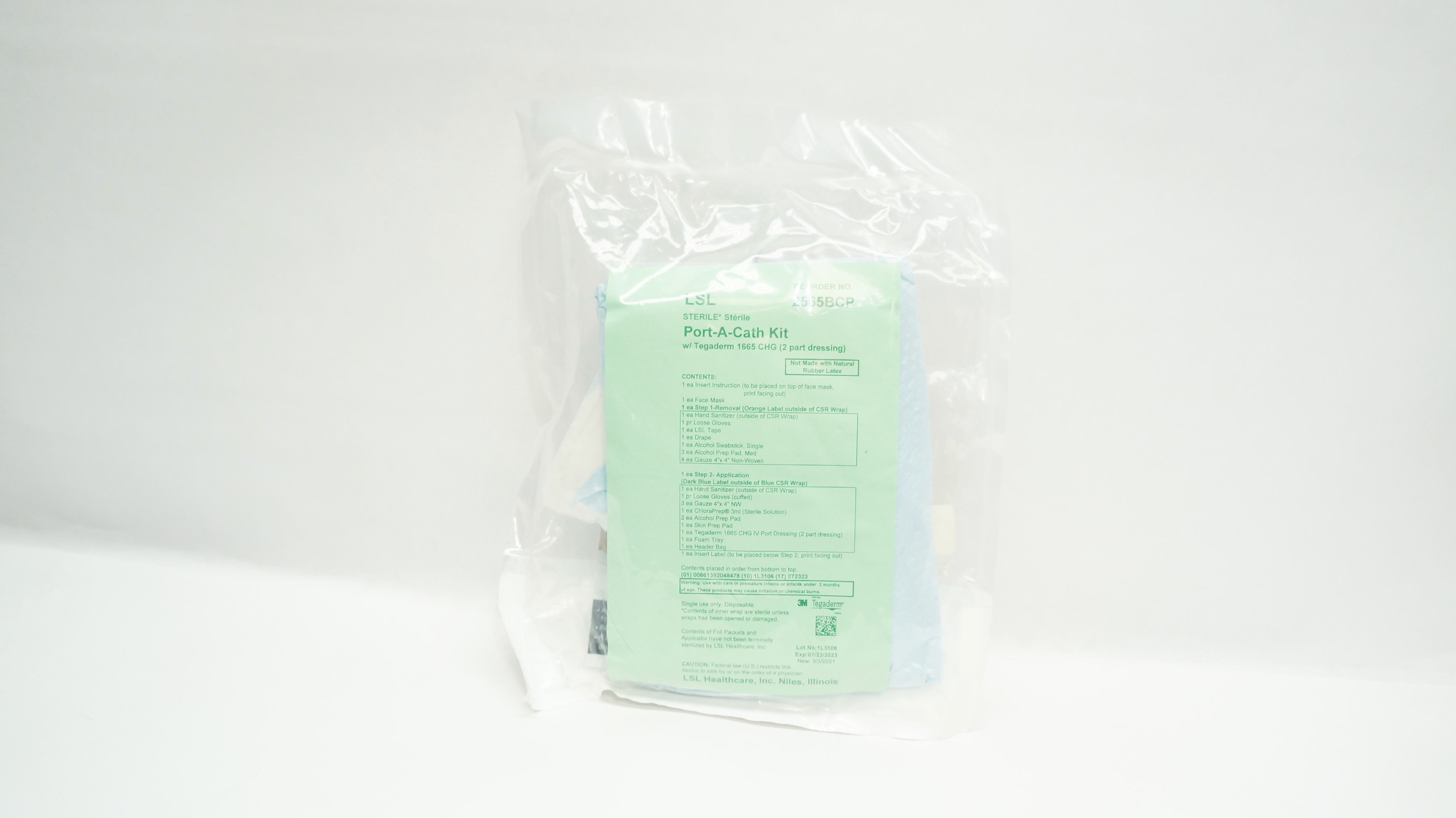 3M 2565BCP Tegaderm LSL Sterile Port-A-Cath Kit W/1665 CHG(2 Part Dressing)