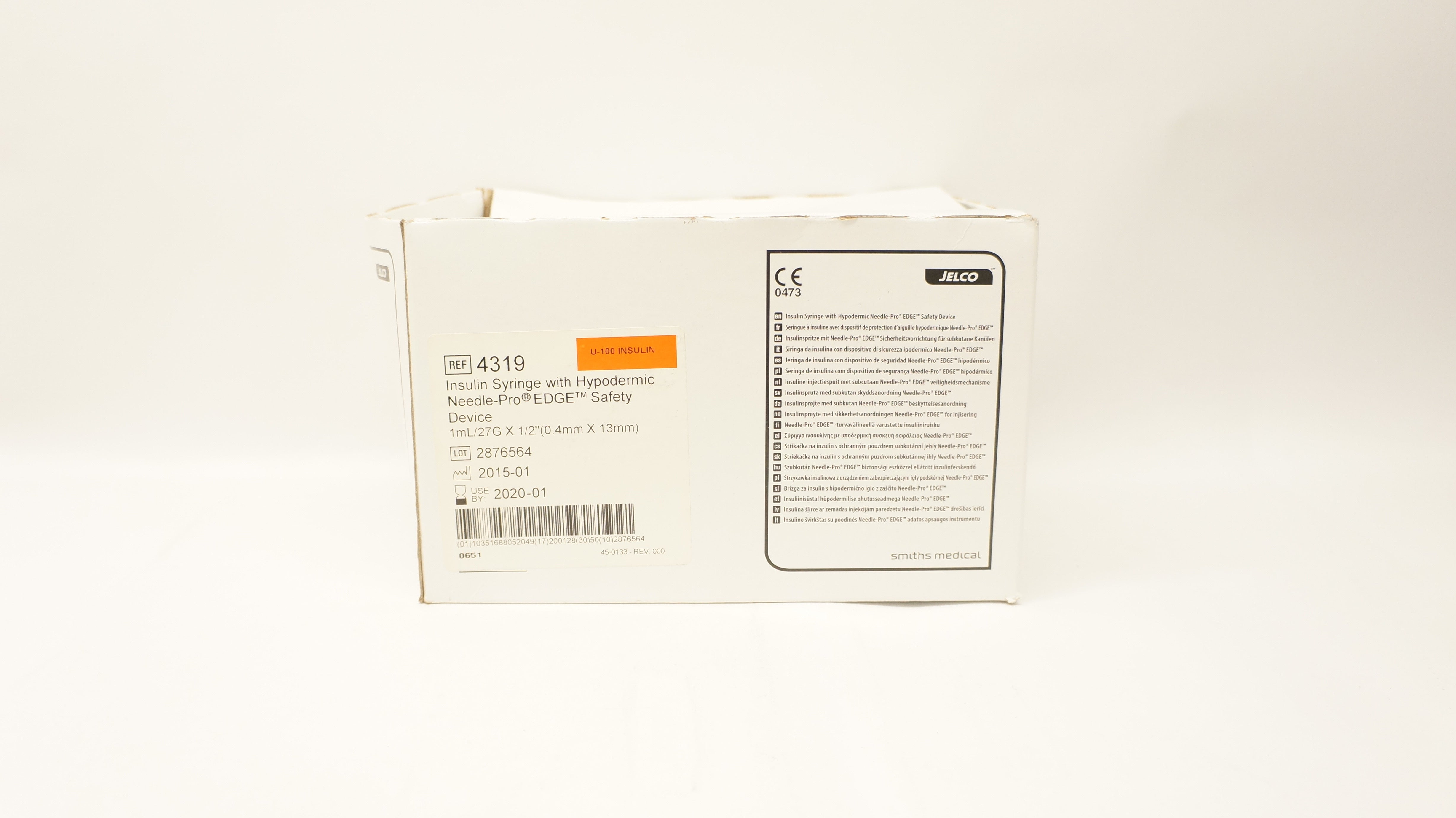 Smiths Medical 4319 Insulin Syringe 1.0ml/LS 27G x 1/2inch (x) - Box of 50