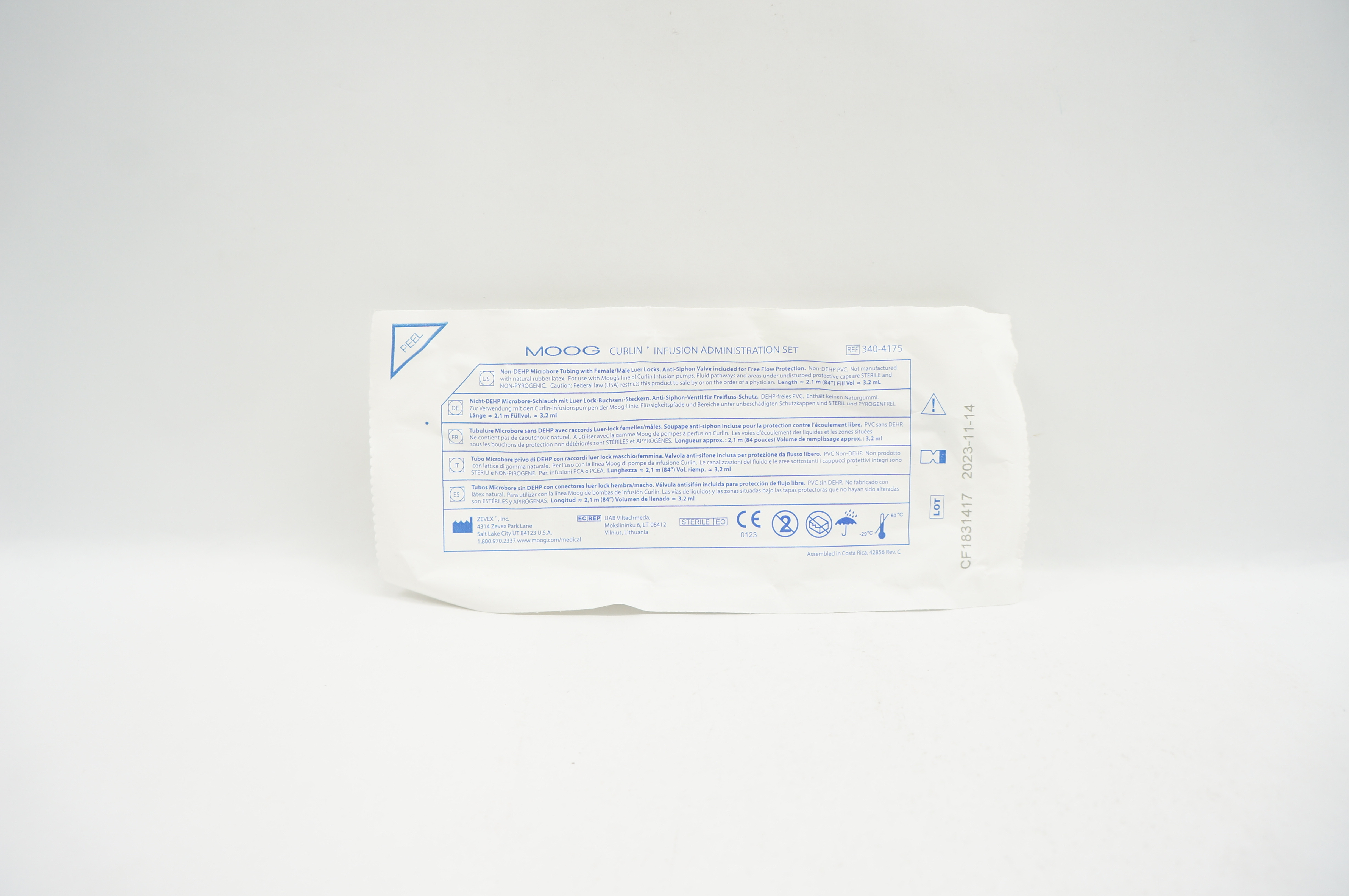 Zevex 340-4175 Moog Curlin Infusion Administration Set 84 inch x 3.2mL