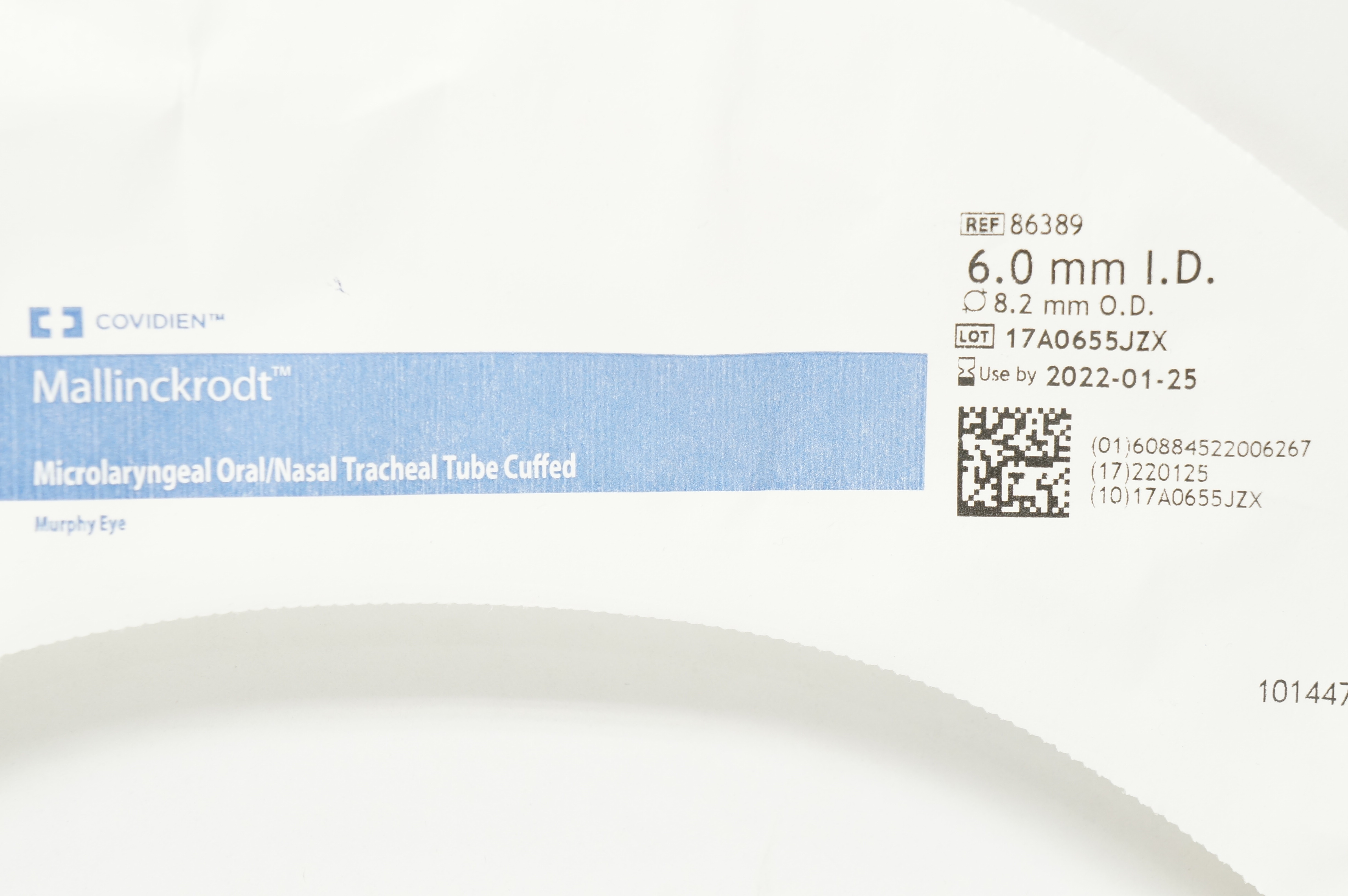 Covidien 86389 Mallinckrodt Microlaryngeal Tracheal Tube 6.0mm ID x 8.2mm OD