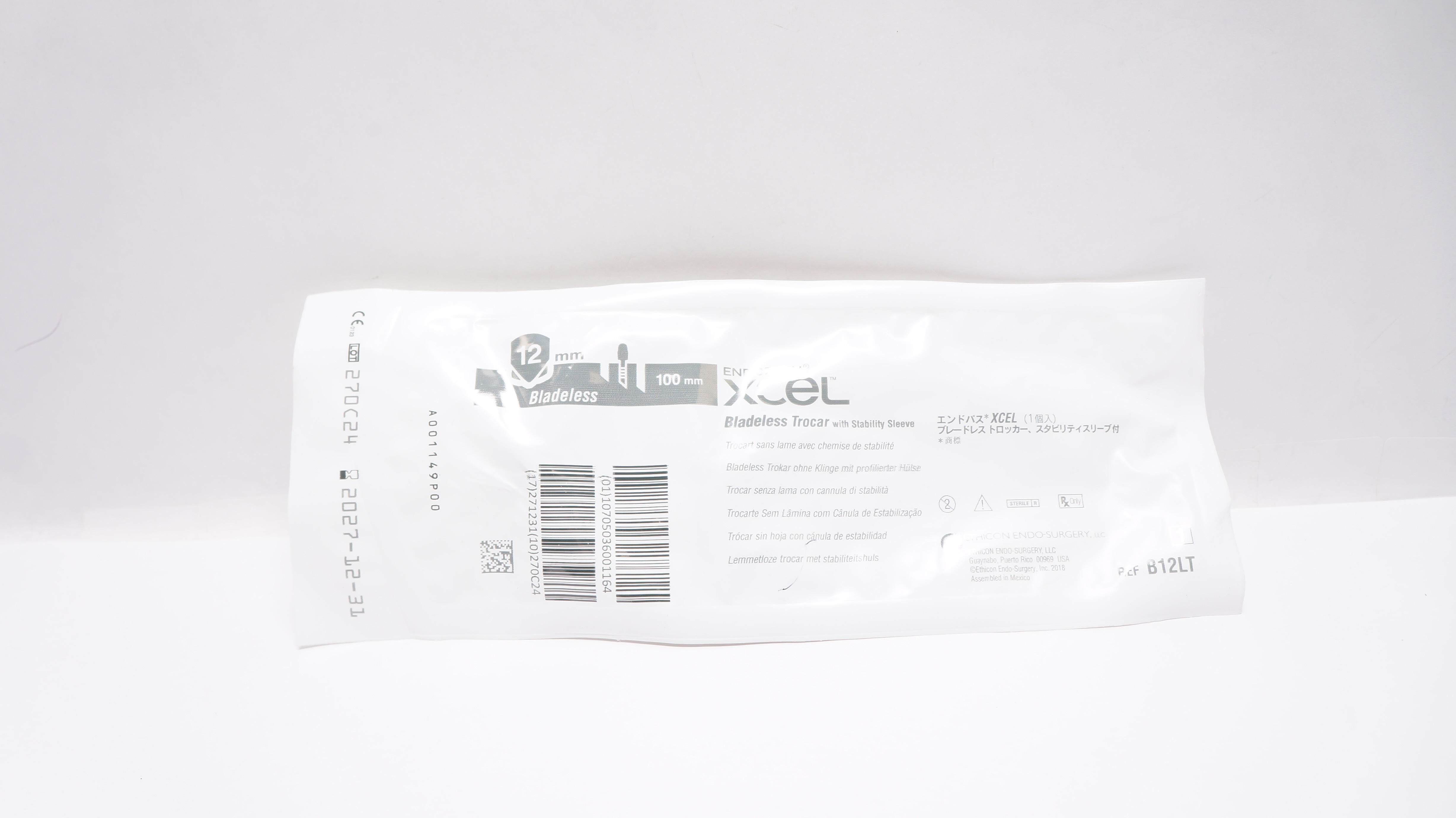 Ethicon B12LT Endopath Xcel Bladeless Trocar W/Stability Sleeve 12 x 100mm