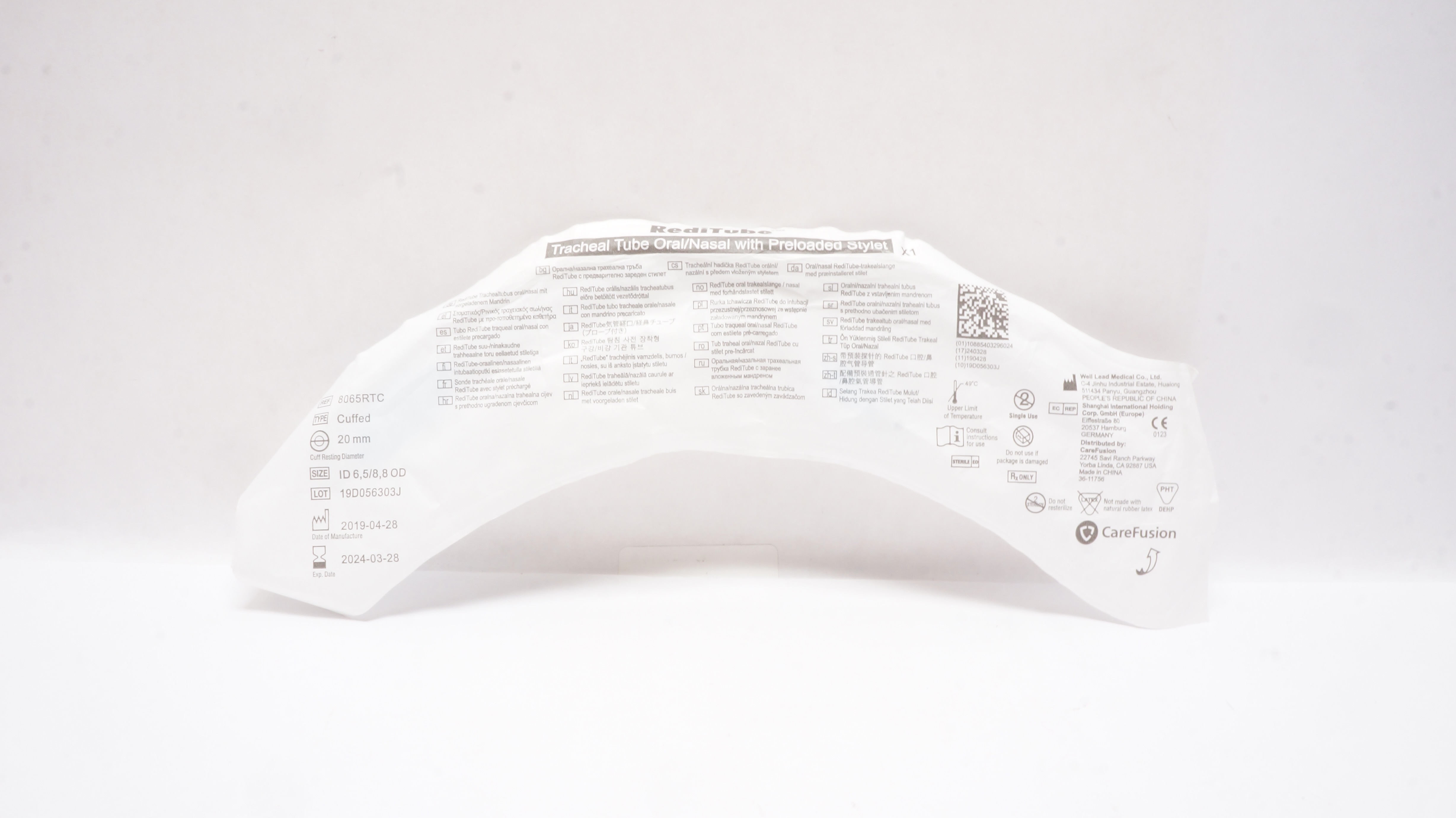 Vyaire 8065RTC RediTube Tracheal Tube Oral/Nasal 6.5mm ID x 8.8mm OD x 20mm