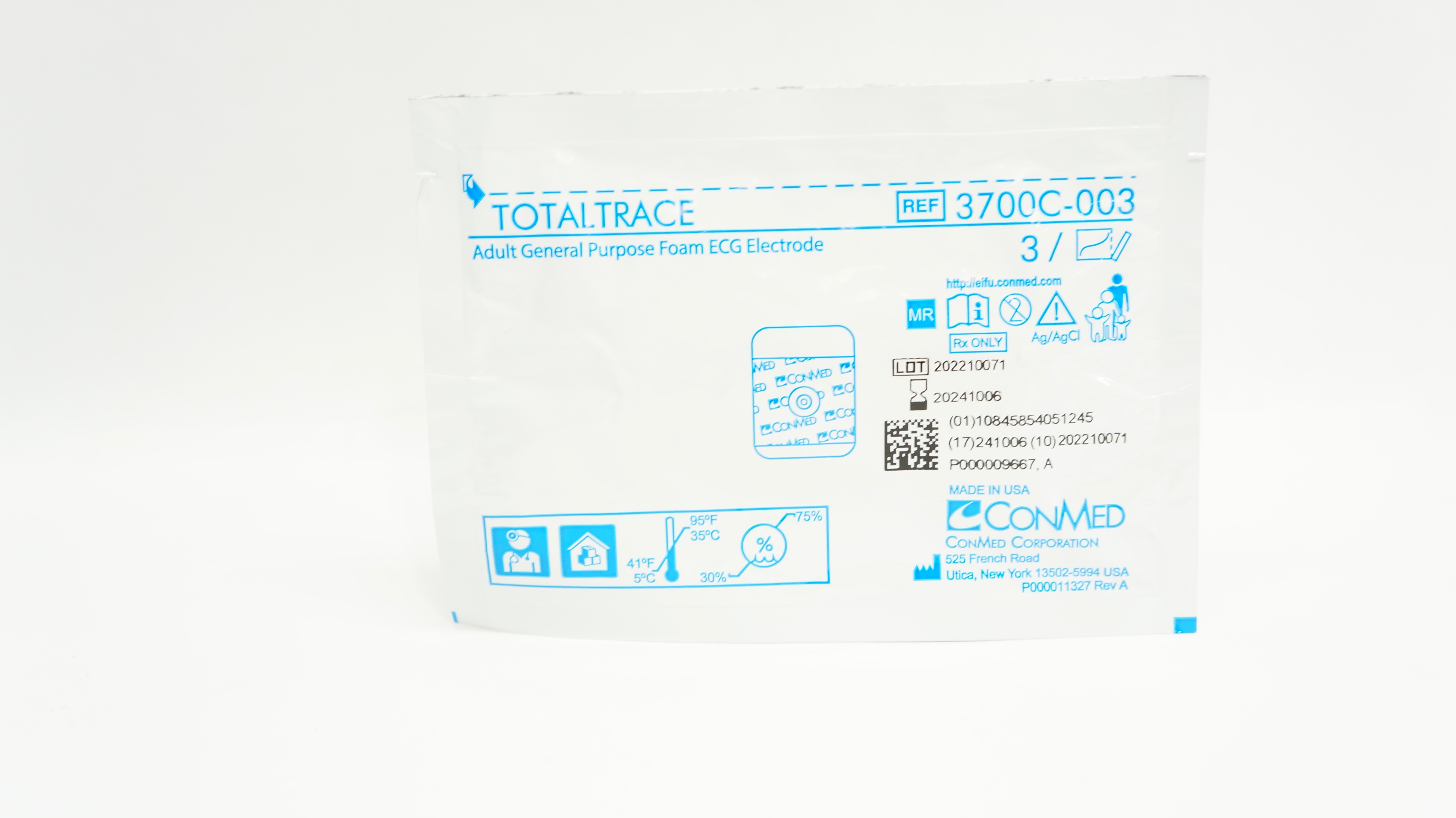 ConMed 3700C-003 Totaltrace Adult General Purpose Foam ECG Electrode - Pack of 3