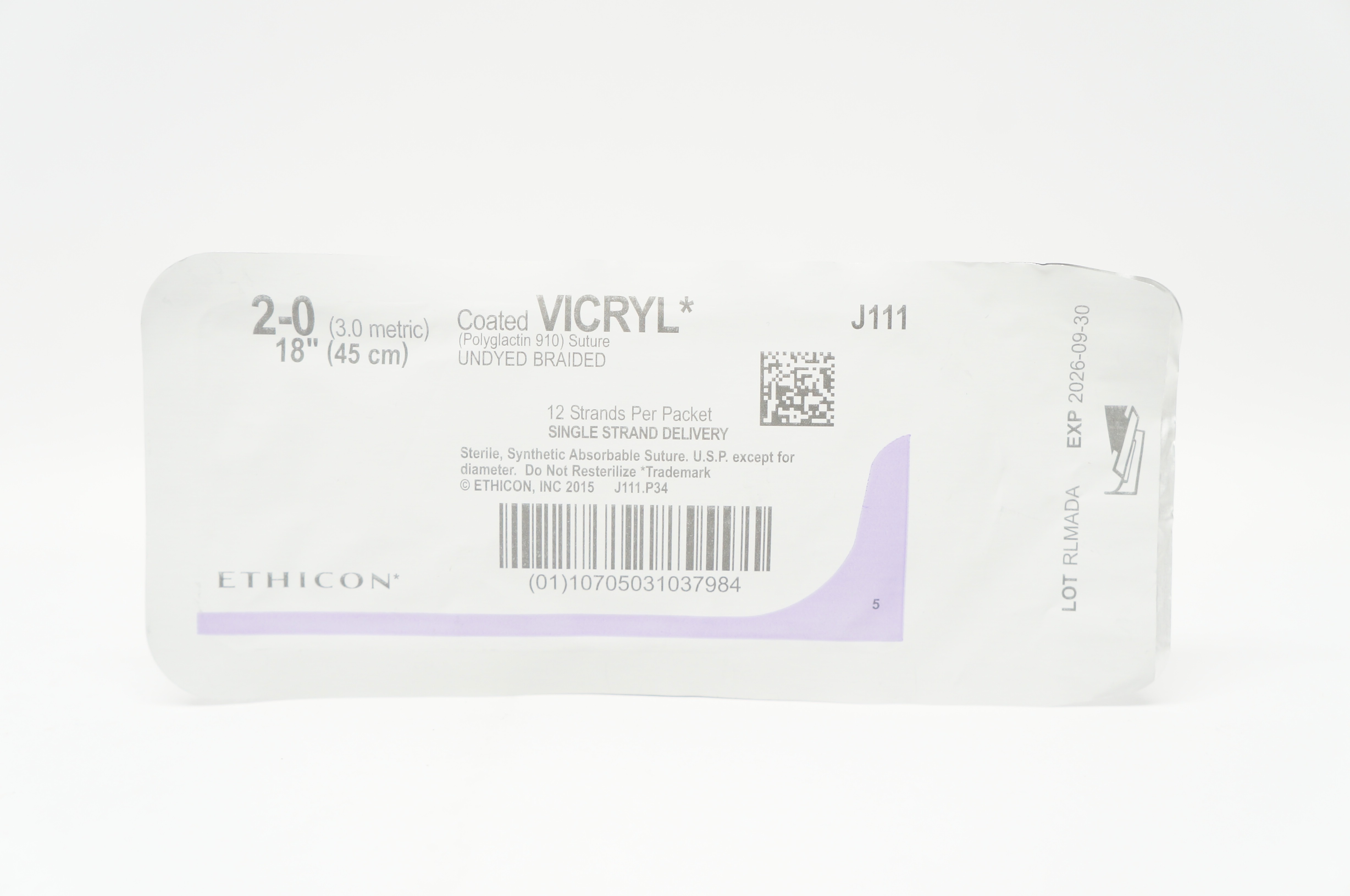 Ethicon J111 2-0 Coated VICRYL, Undyed Braided, 18inch