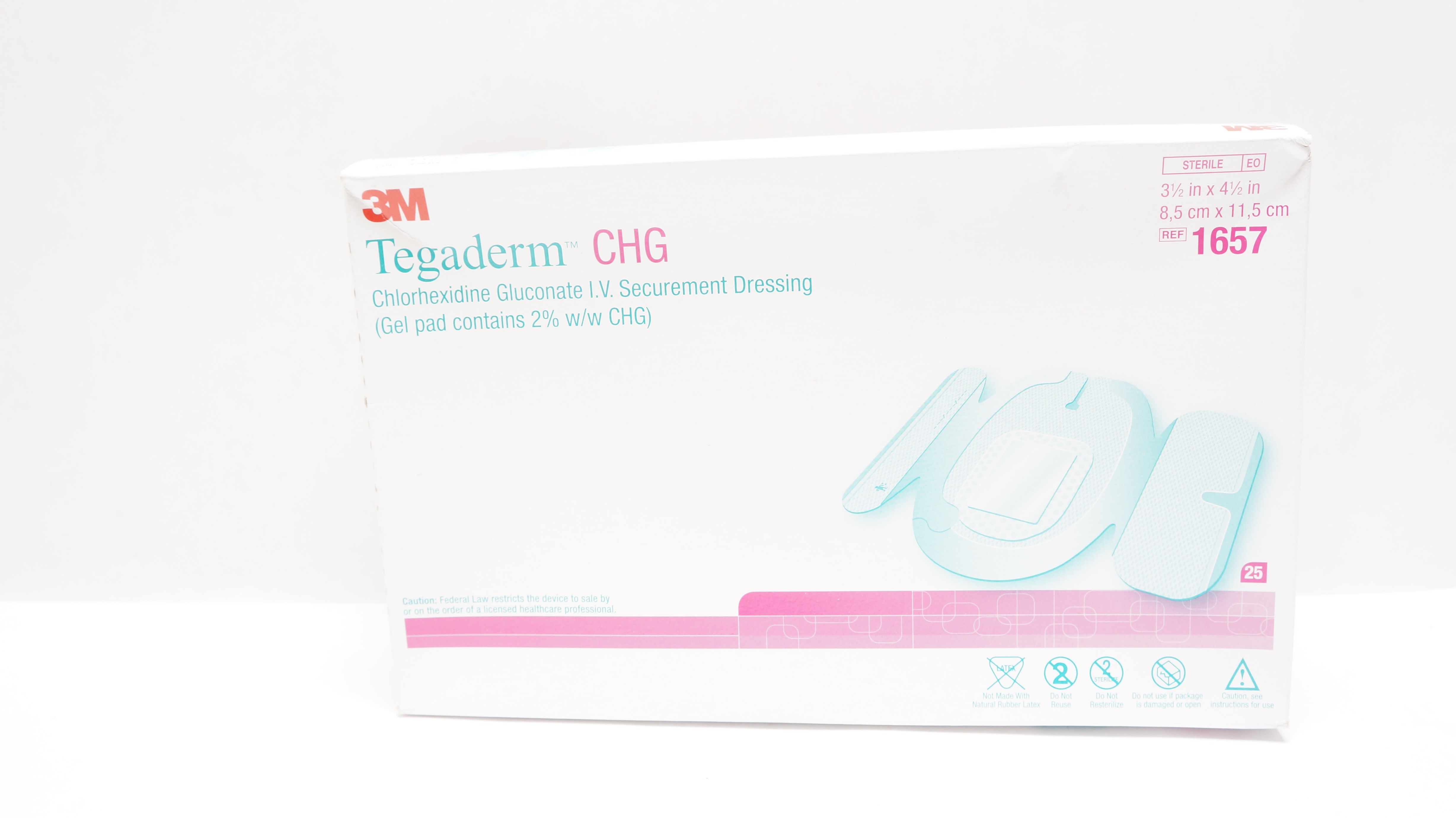 3M 1657 Chlorhexidine Gluconate I.V. Dressing 3-1/2inch x 4-1/2inch - Box of 25