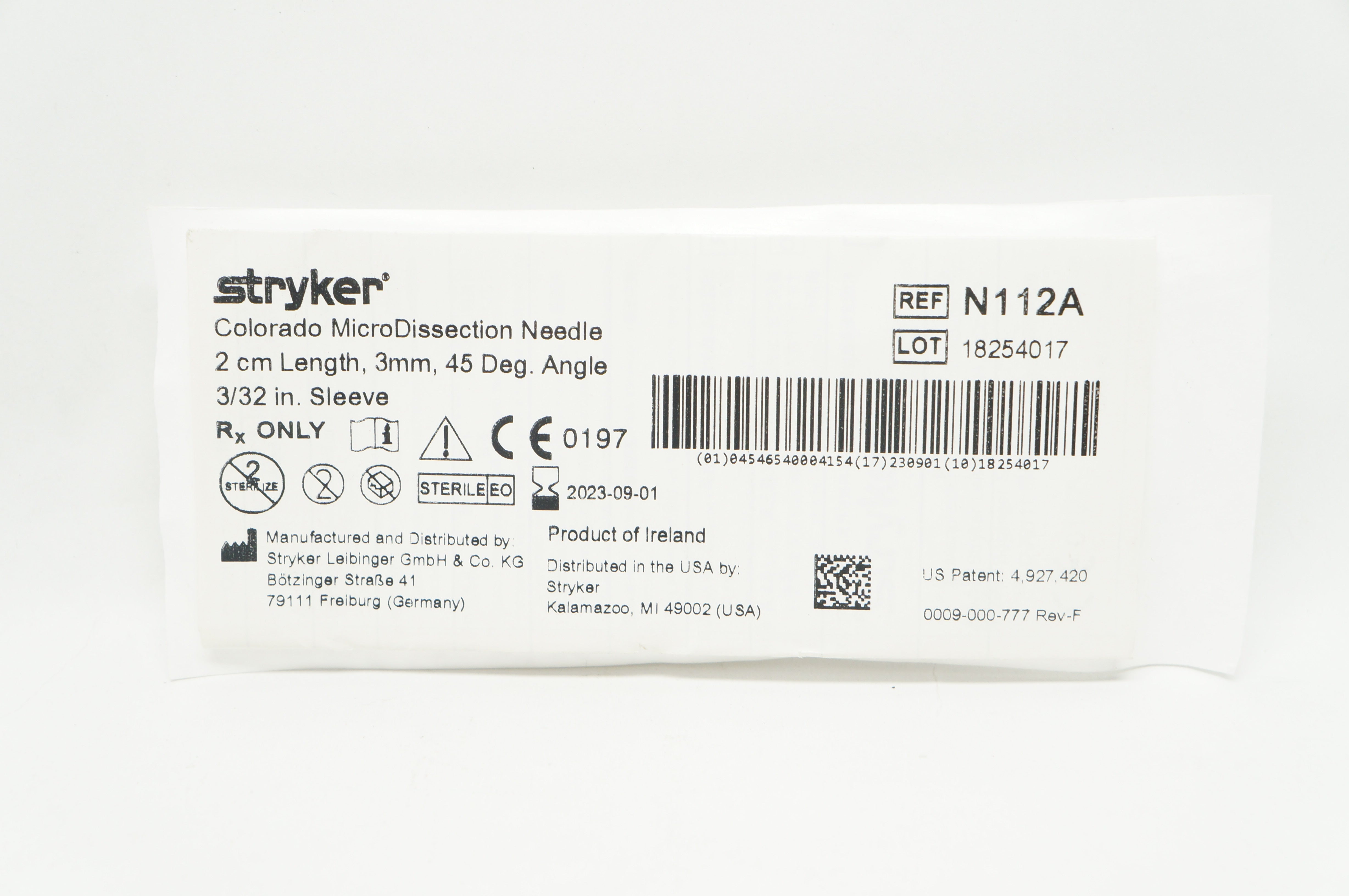 Stryker N112A Colorado MicroDissection Needle 2cm x 3mm x 45Deg