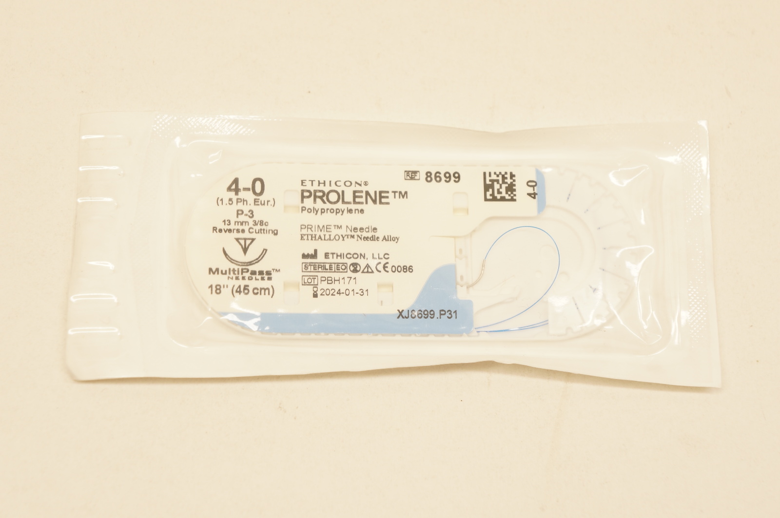 Ethicon 8699 4-0 PROLENE, P-3, 13mm 3/8c Reverse Cutting, 18inch