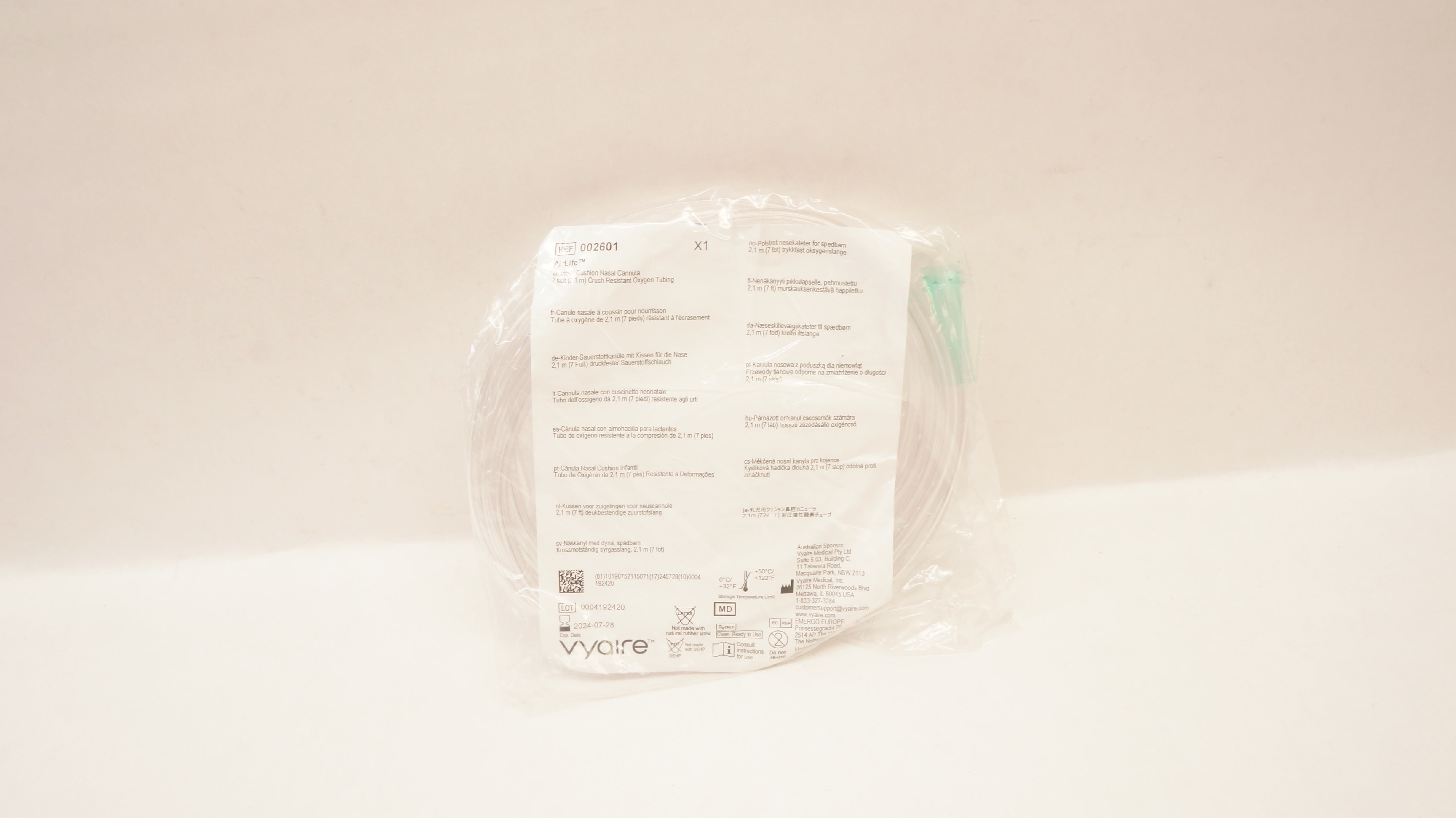 Vyaire 002601 AirLife Infant Cushion Nasal Cannula Crush Resistant 7ft